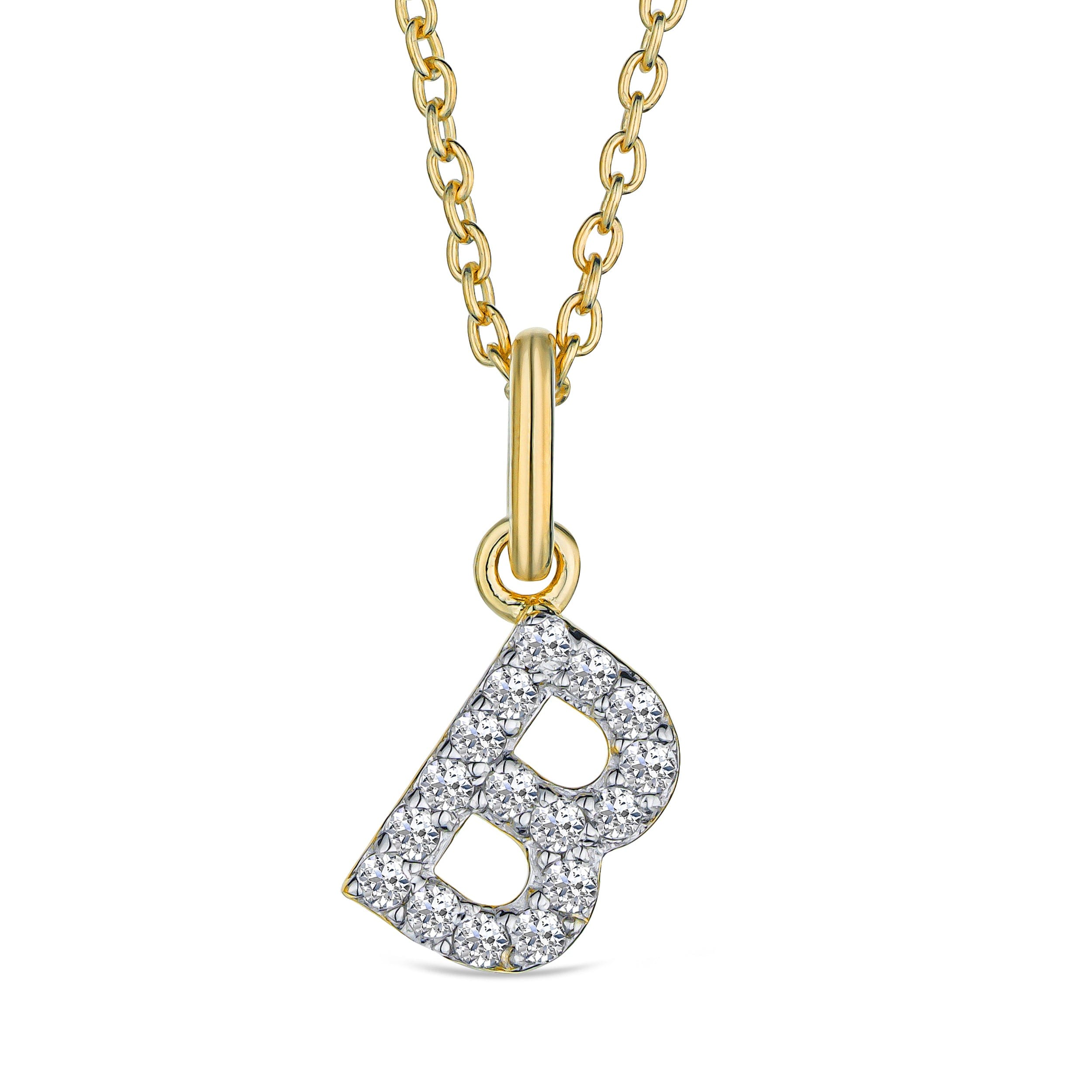B : Lab Love Letter Initial B Lab Diamond Necklace set in 18K Gold Vermeil