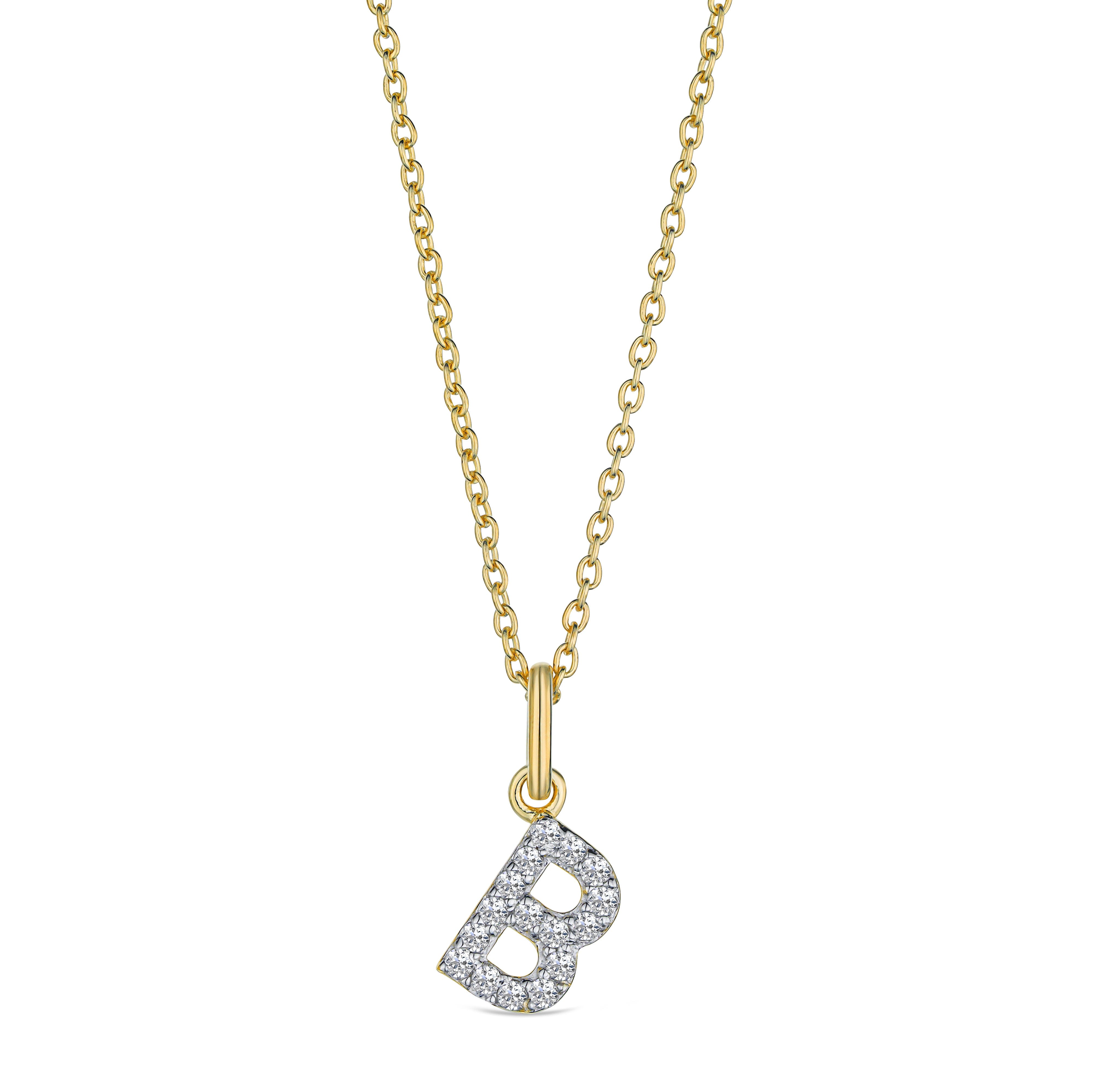 B : Lab Love Letter Initial B Lab Diamond Necklace set in 18K Gold Vermeil