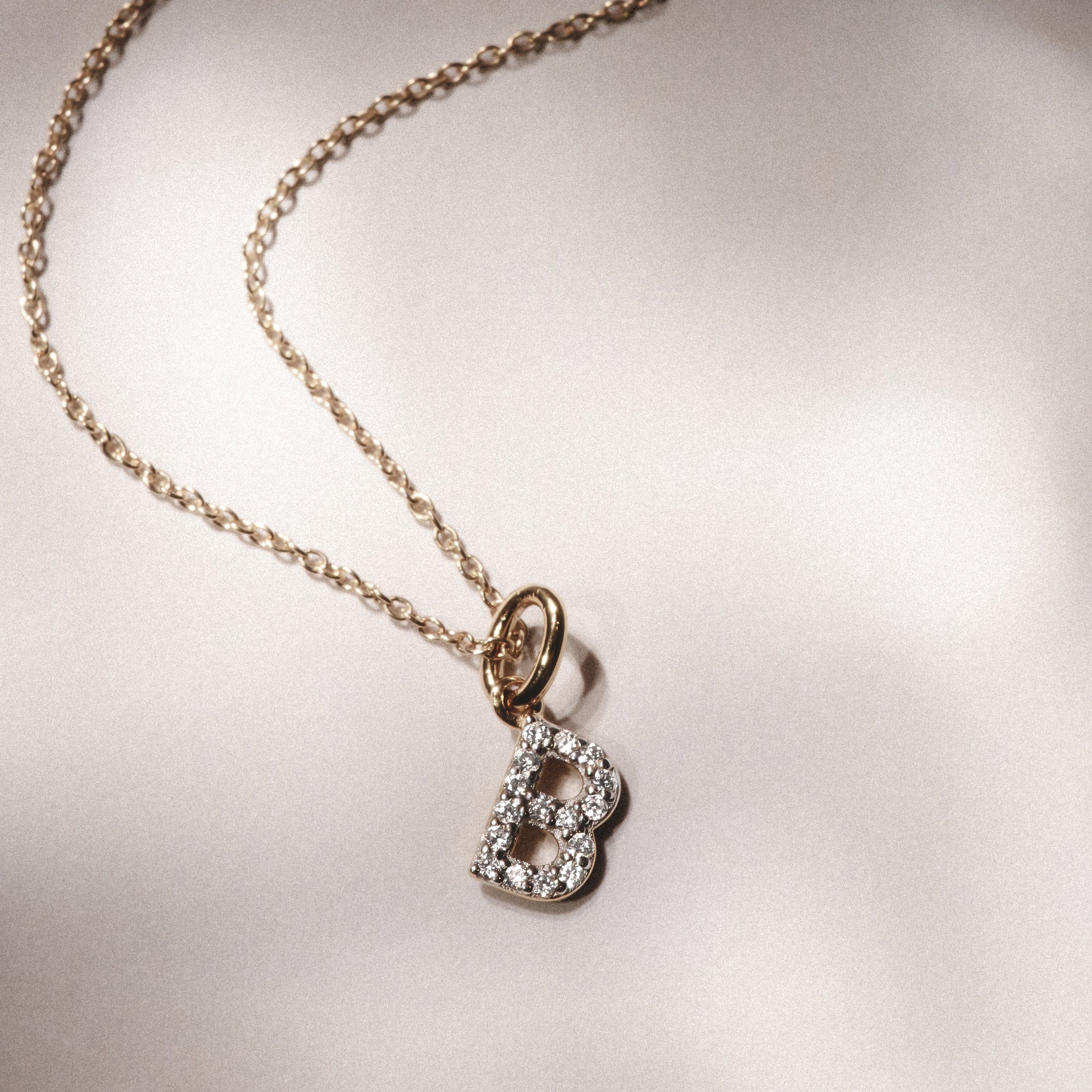 B : Lab Love Letter Initial B Lab Diamond Necklace set in 18K Gold Vermeil
