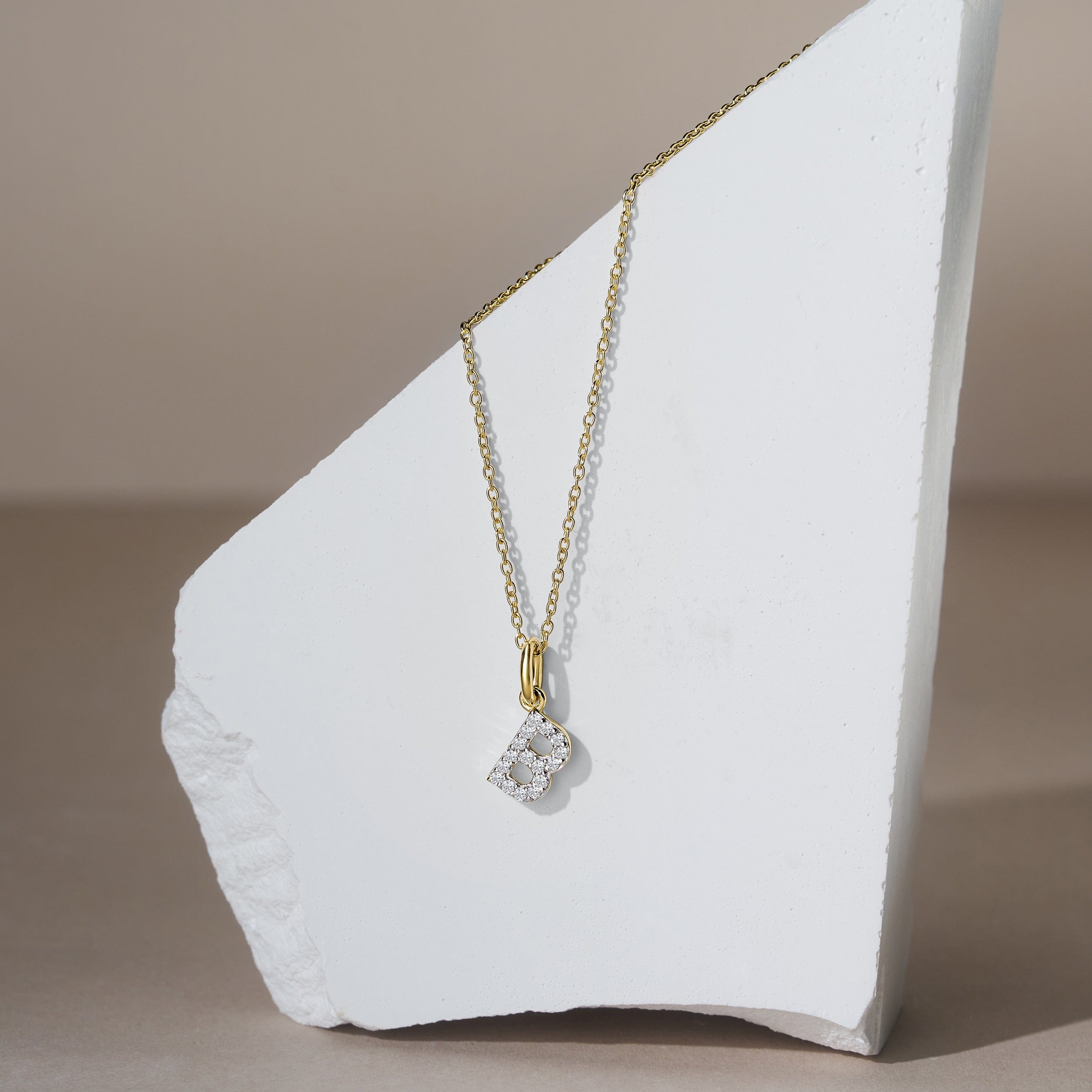 B : Lab Love Letter Initial B Lab Diamond Necklace set in 18K Gold Vermeil
