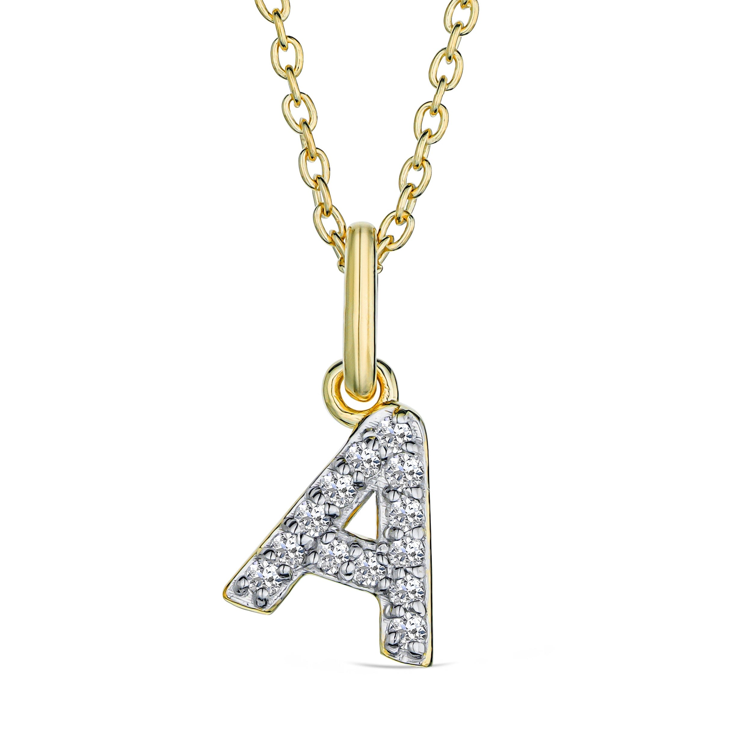 Initial Love Letter Initial A Lab Diamond Necklace set in 18K Gold Vermeil