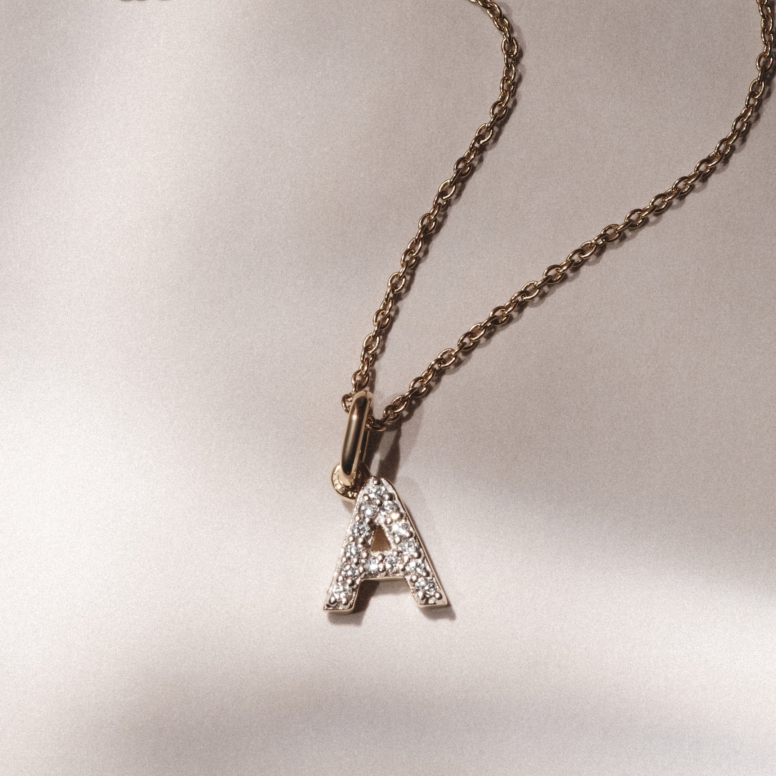 Initial Love Letter Initial A Lab Diamond Necklace set in 18K Gold Vermeil