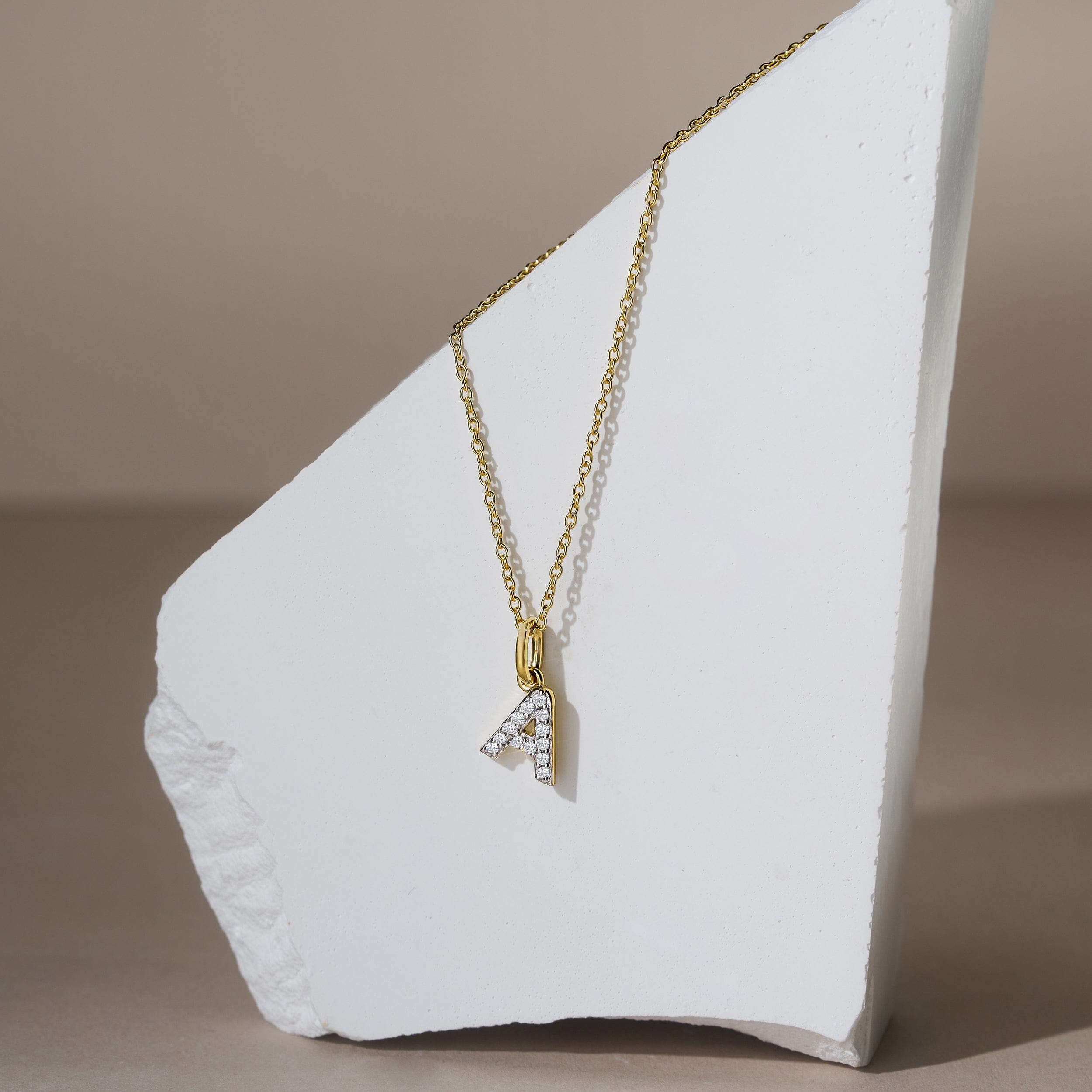Initial Love Letter Initial A Lab Diamond Necklace set in 18K Gold Vermeil