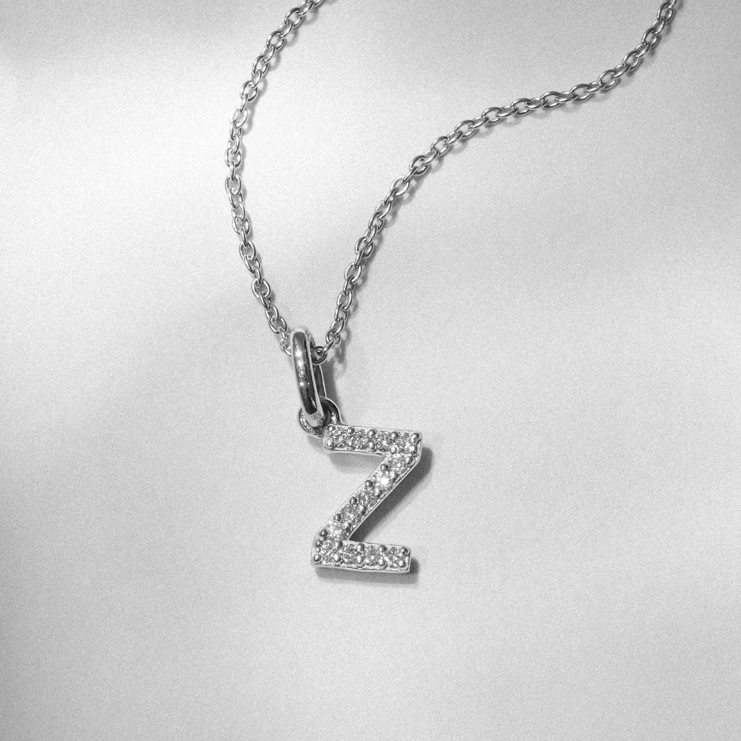 Initial Love Letter Initial Z Lab Diamond Necklace set in 925 Sterling Silver