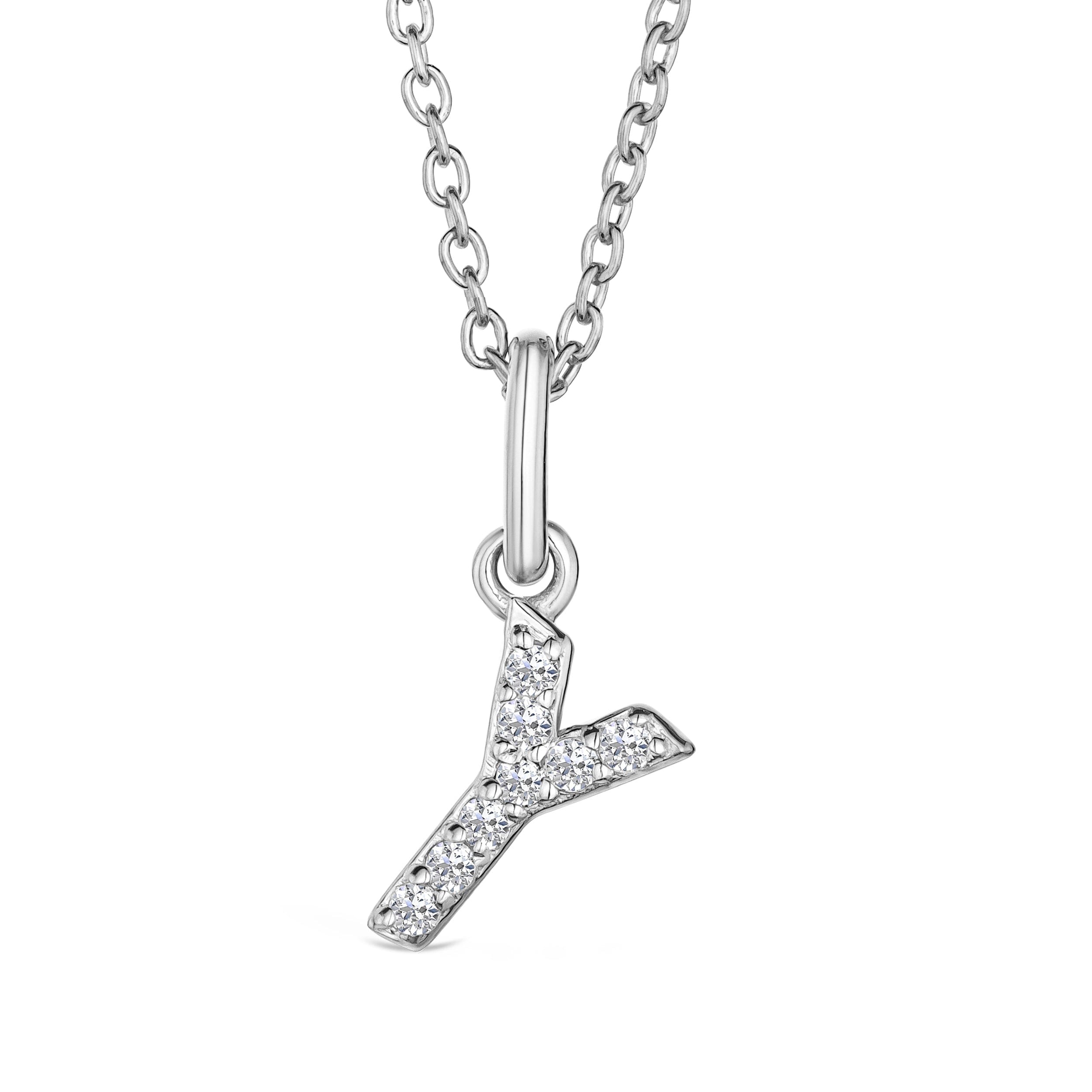 Initial Love Letter Initial Y Lab Diamond Necklace set in 925 Sterling Silver