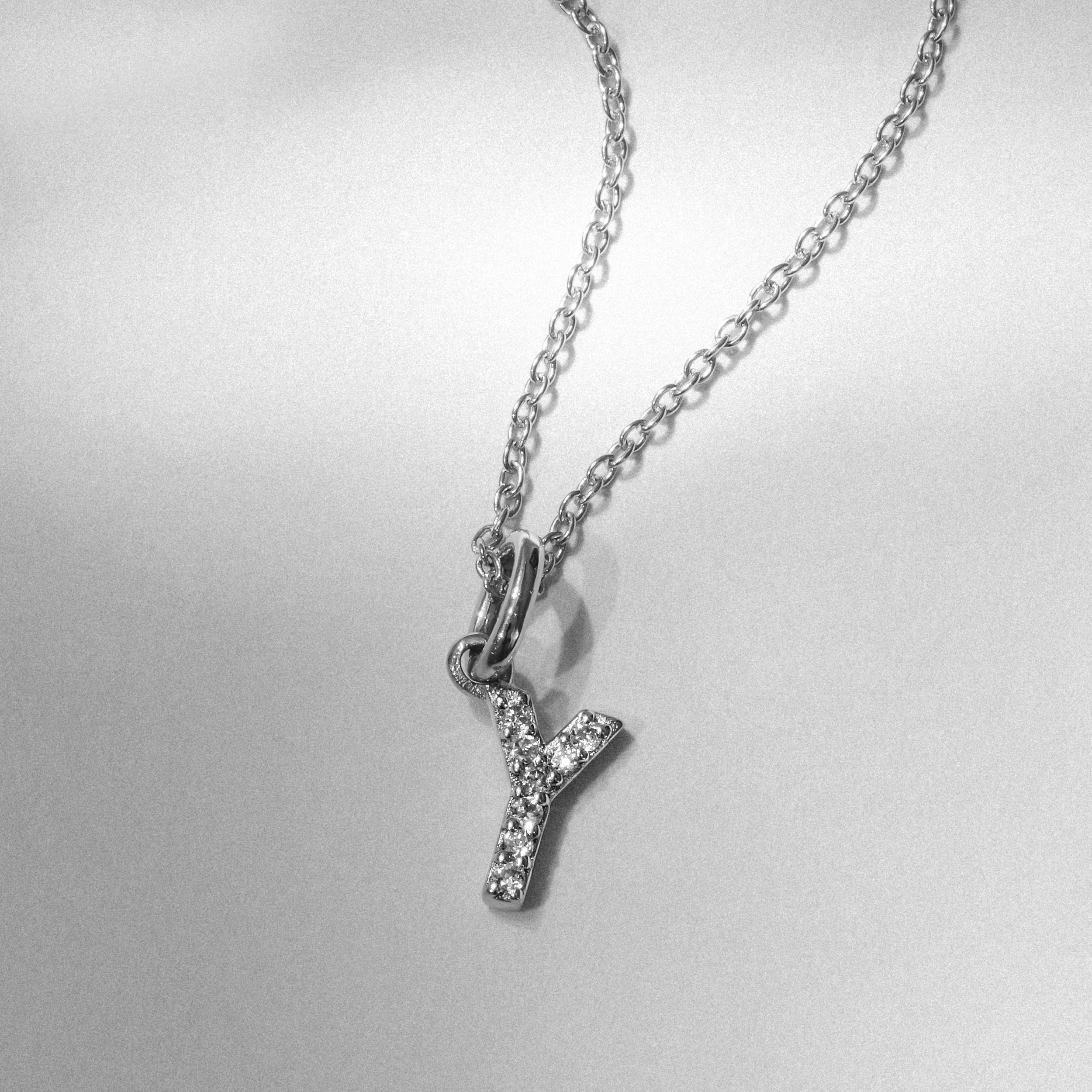 Initial Love Letter Initial Y Lab Diamond Necklace set in 925 Sterling Silver