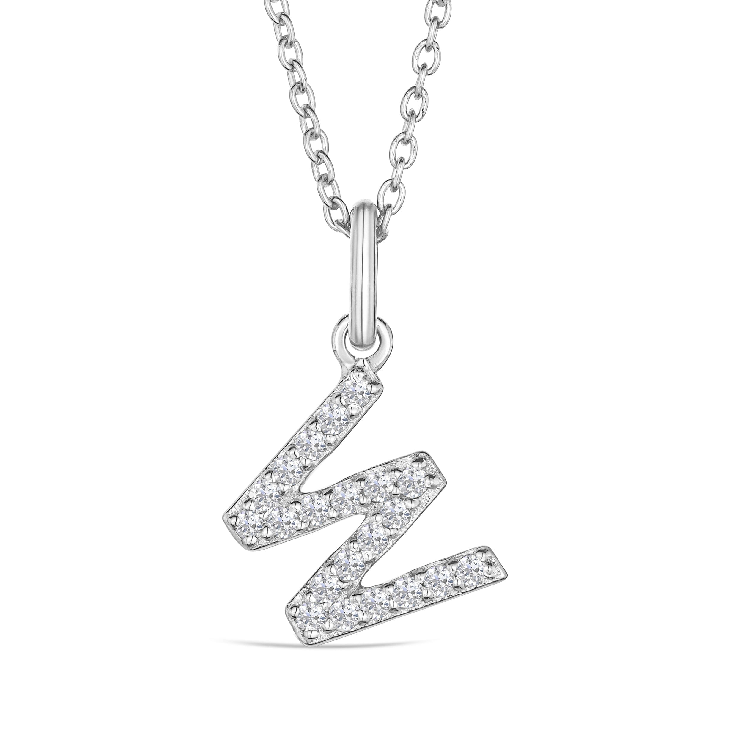 Initial Love Letter Initial W Lab Diamond Necklace set in 925 Sterling Silver