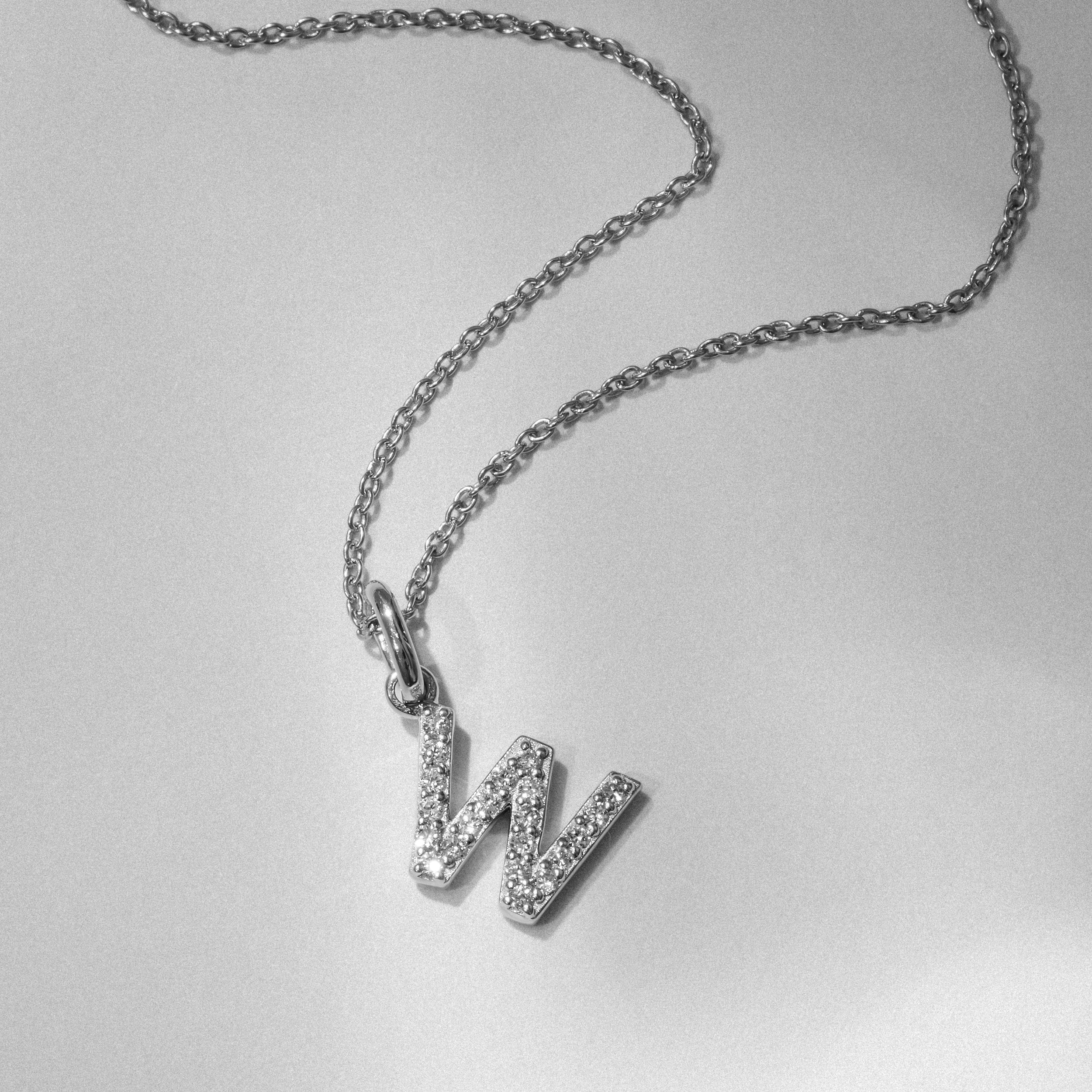 Initial Love Letter Initial W Lab Diamond Necklace set in 925 Sterling Silver