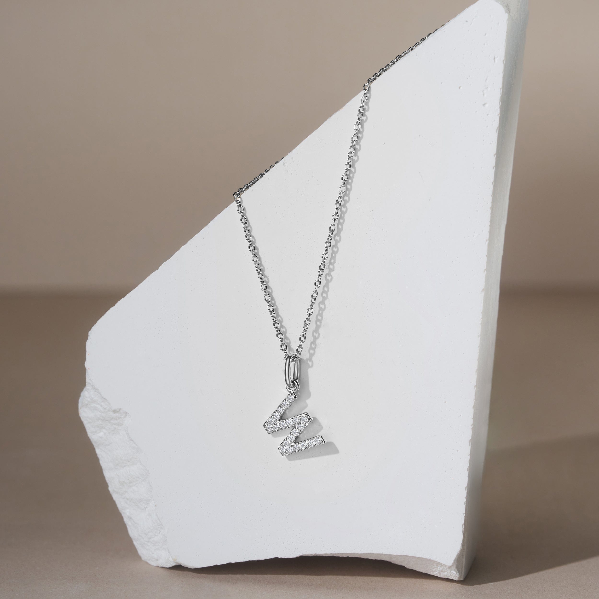 Initial Love Letter Initial W Lab Diamond Necklace set in 925 Sterling Silver
