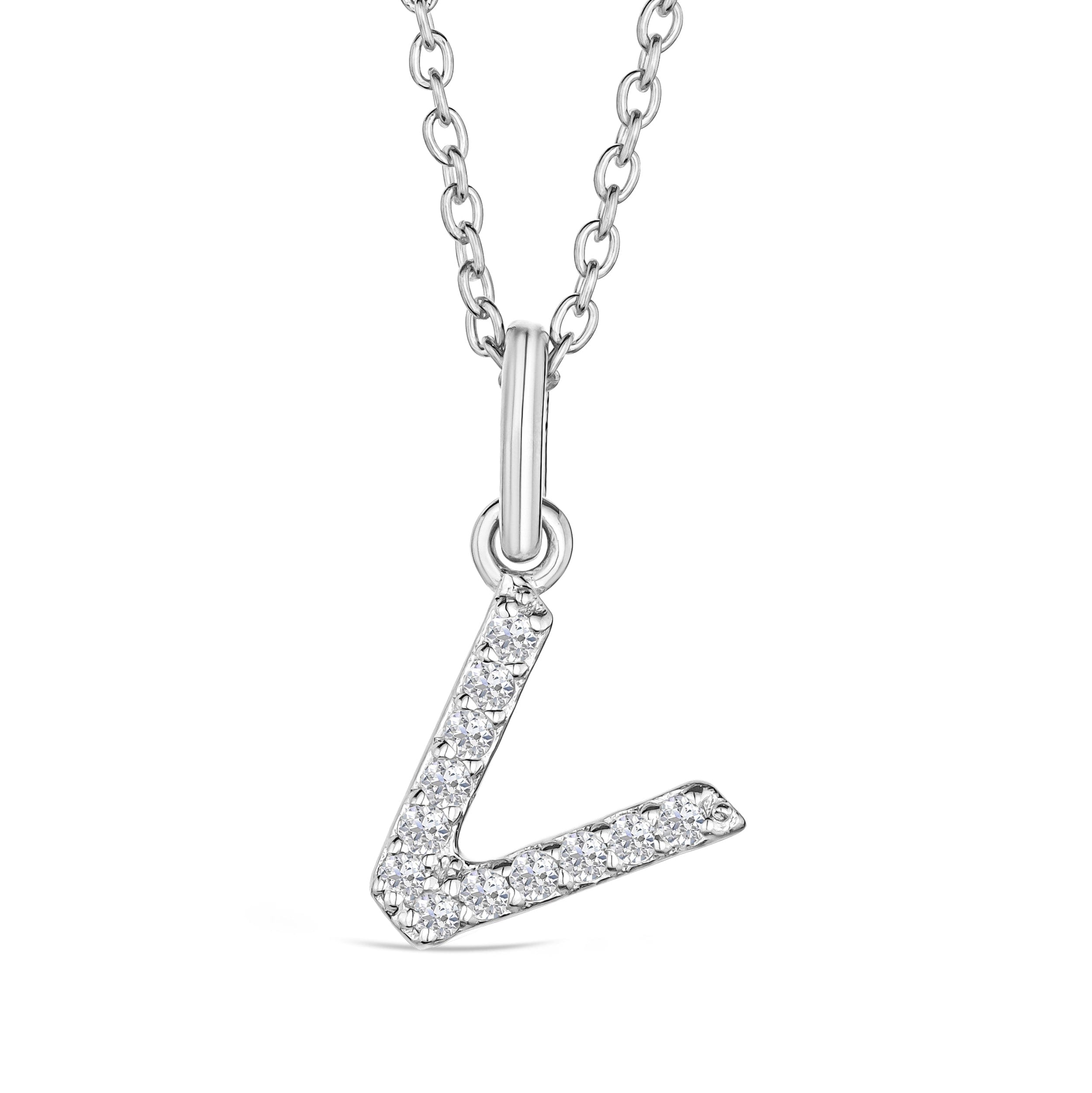 Initial Love Letter Initial V Lab Diamond Necklace set in 925 Sterling Silver