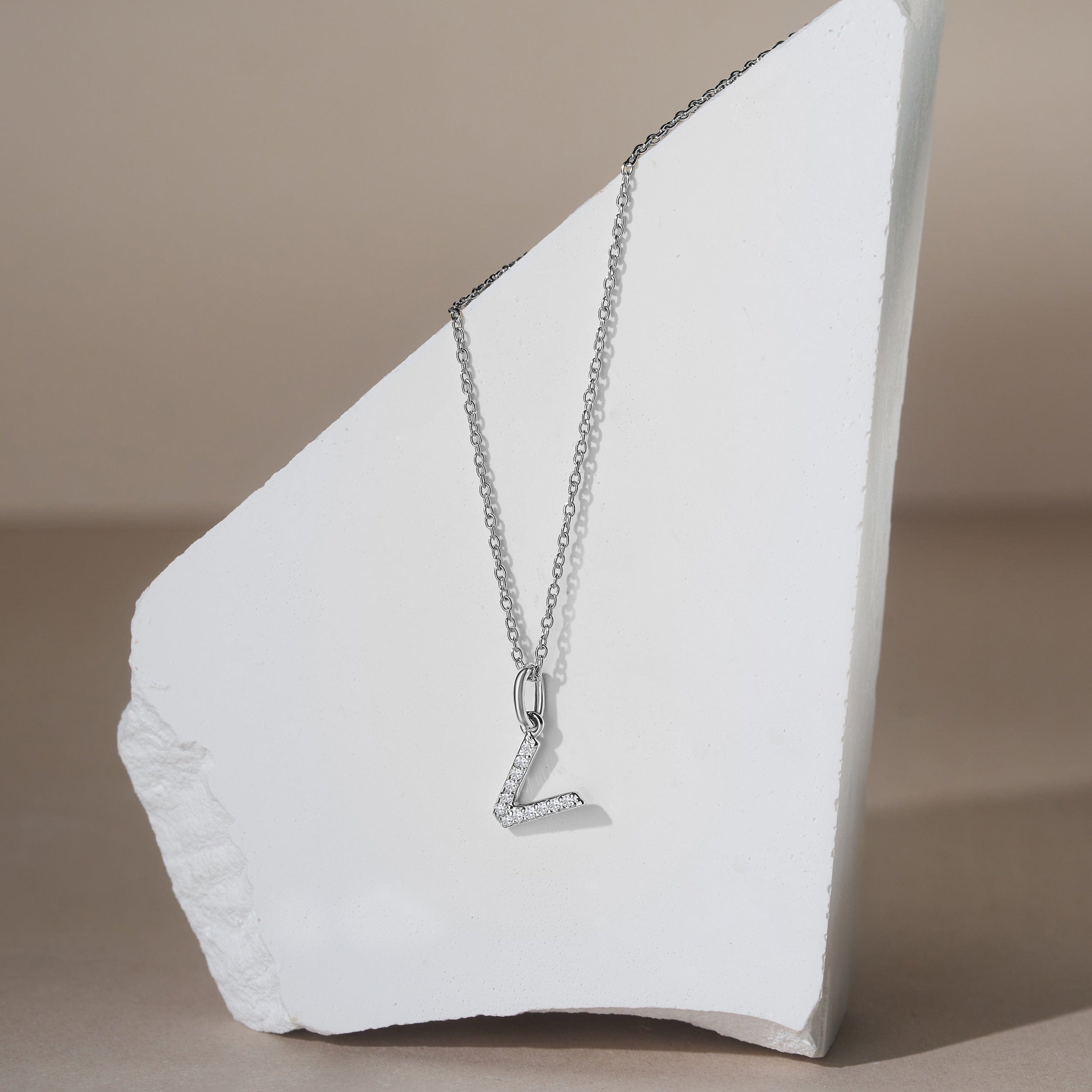 Initial Love Letter Initial V Lab Diamond Necklace set in 925 Sterling Silver