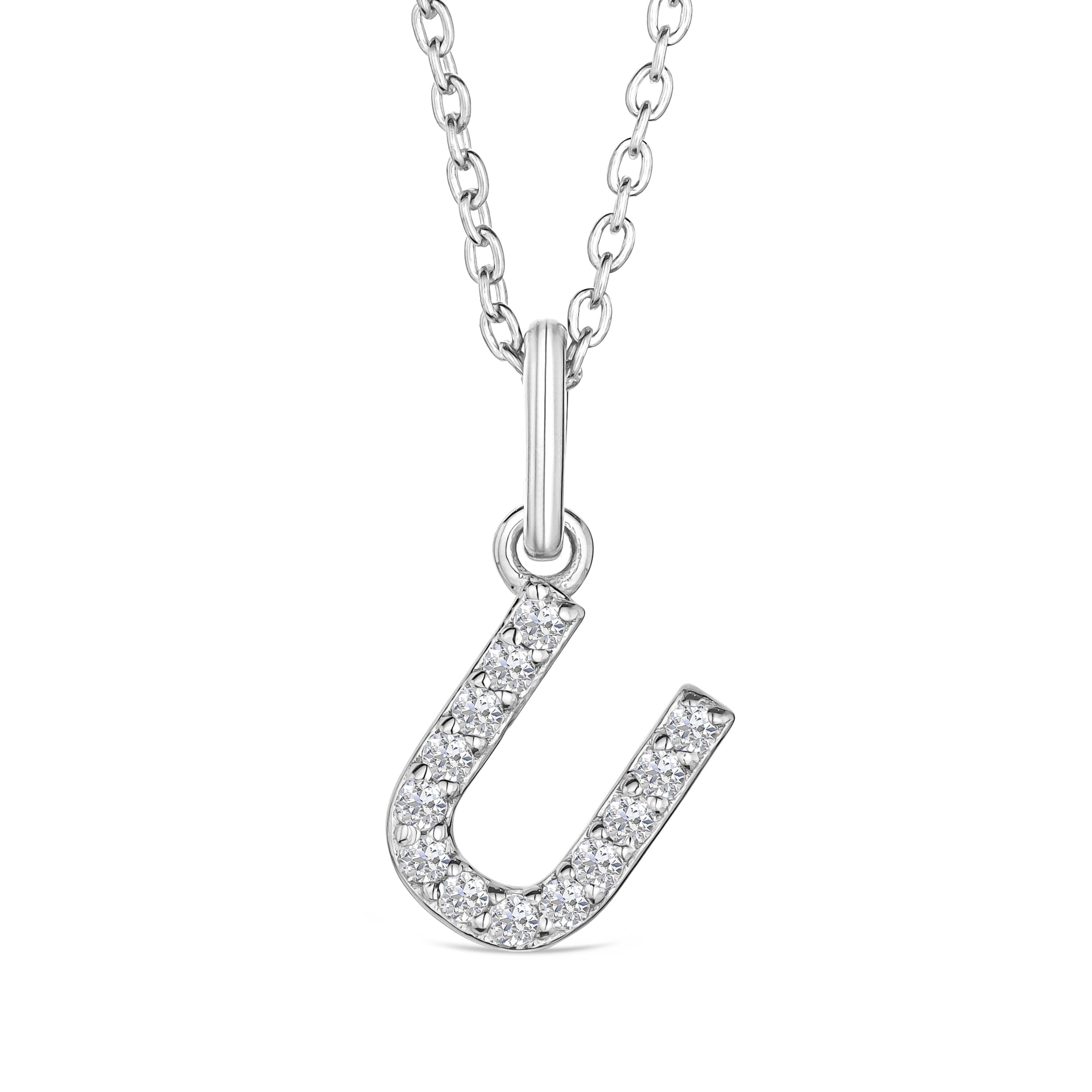 Initial Love Letter Initial U Lab Diamond Necklace set in 925 Sterling Silver