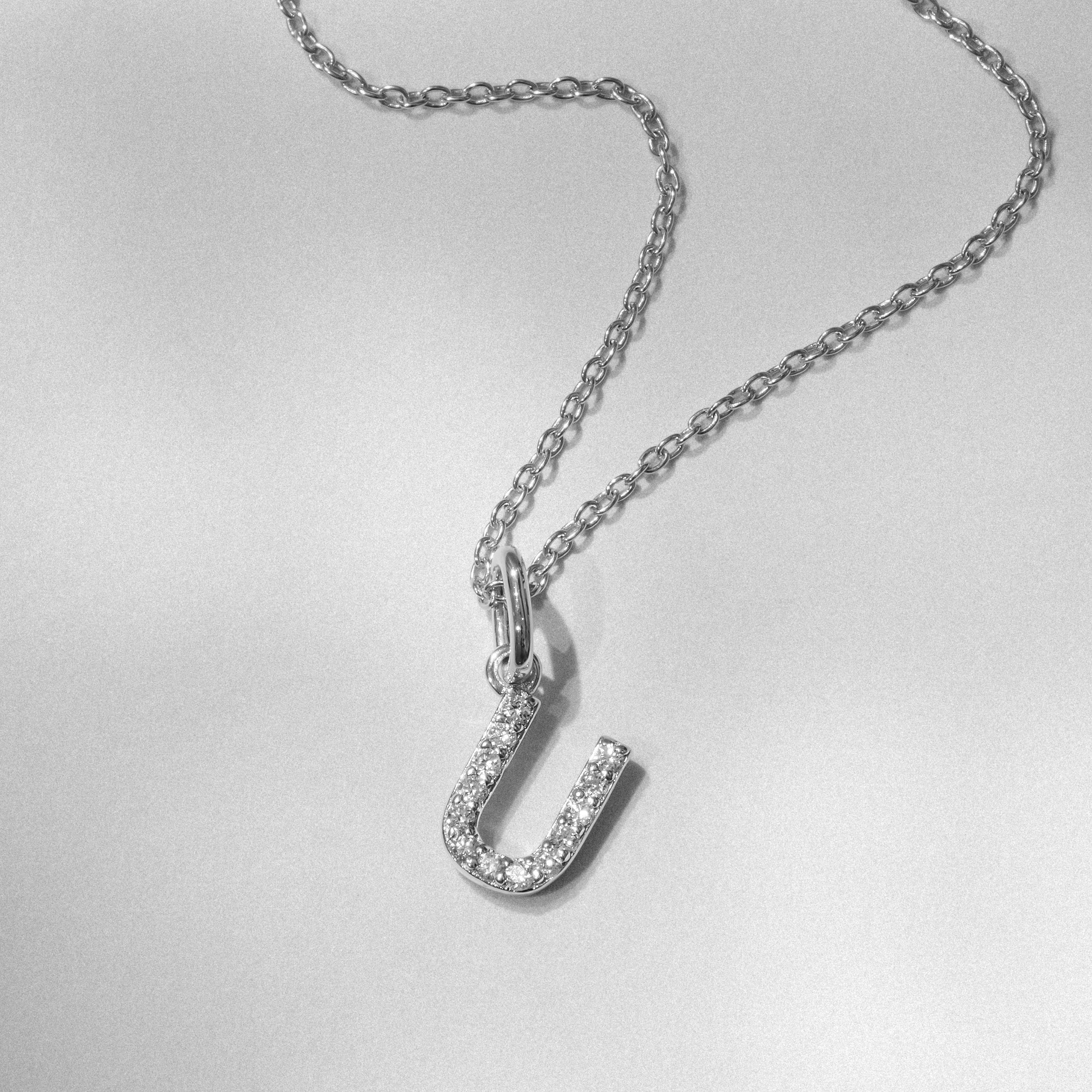 Initial Love Letter Initial U Lab Diamond Necklace set in 925 Sterling Silver