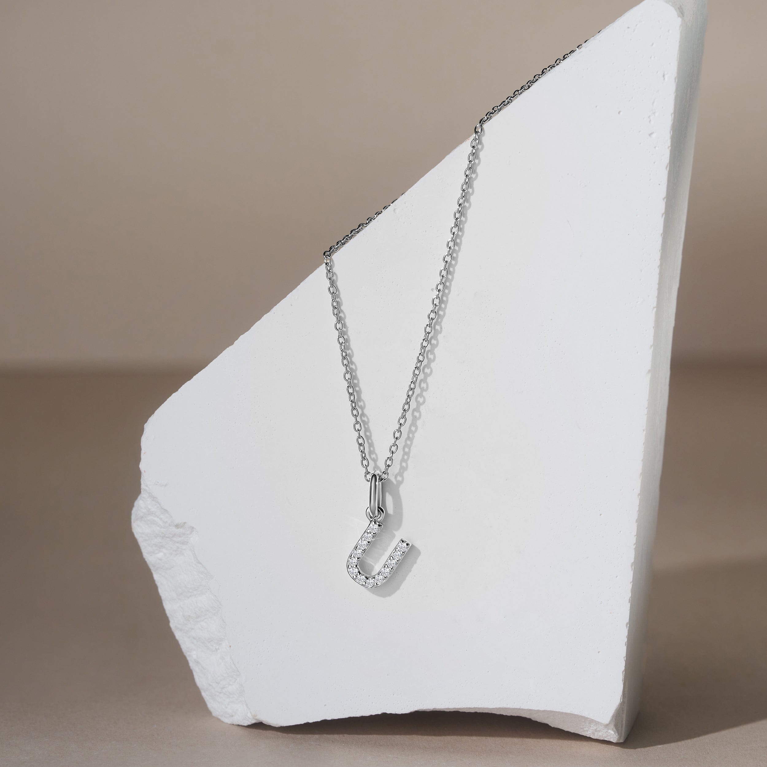 Initial Love Letter Initial U Lab Diamond Necklace set in 925 Sterling Silver