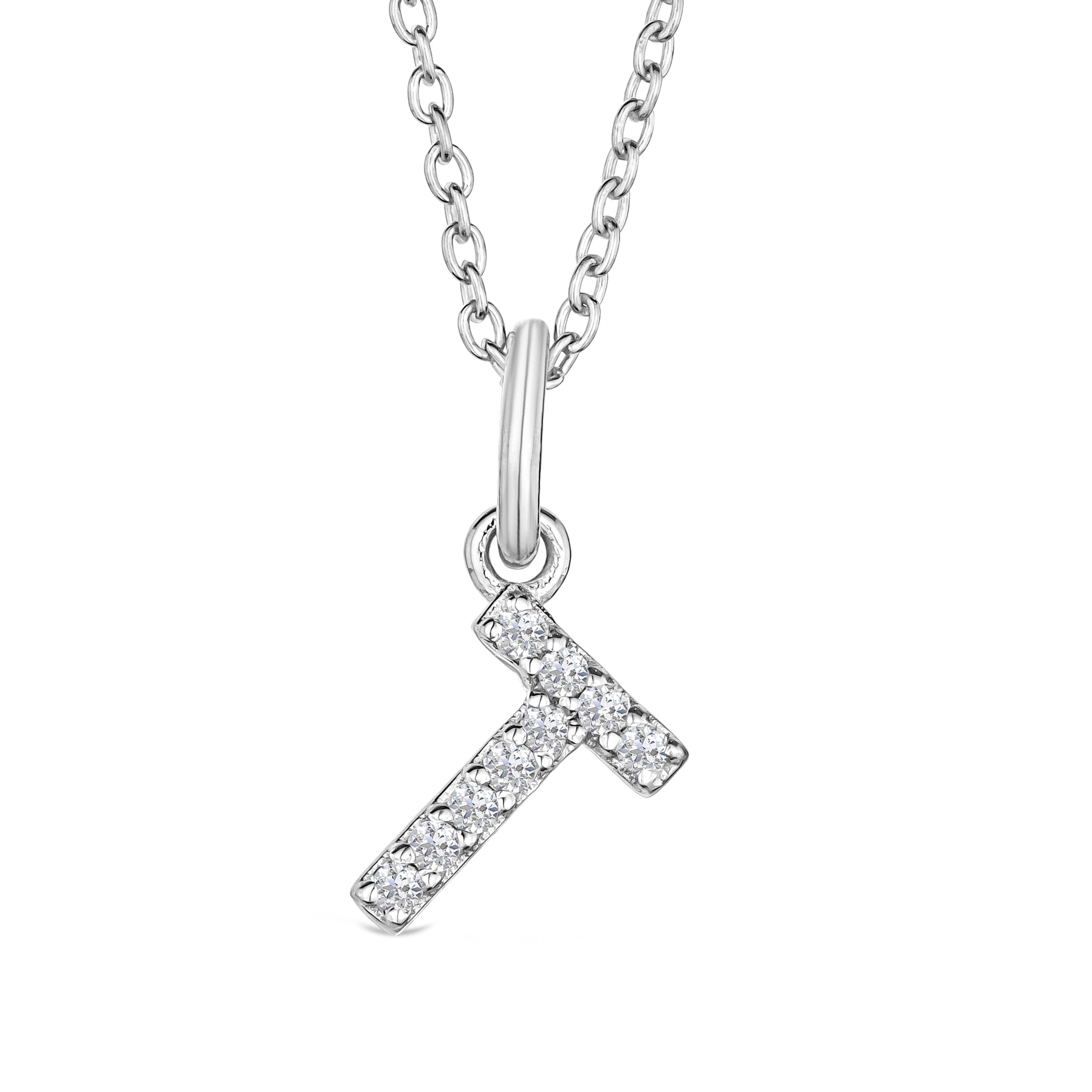 Initial Love Letter Initial T Lab Diamond Necklace set in 925 Sterling Silver