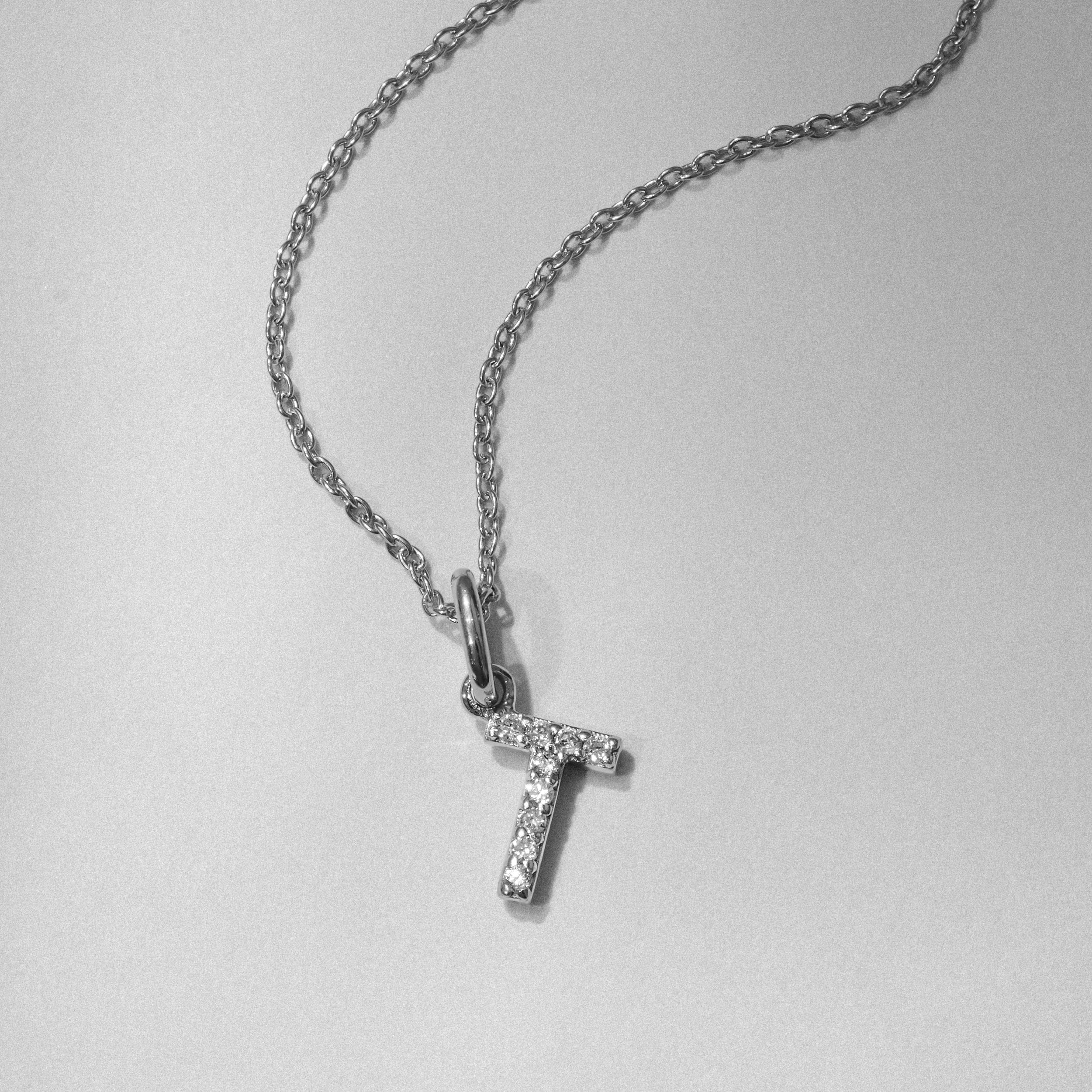 Initial Love Letter Initial T Lab Diamond Necklace set in 925 Sterling Silver