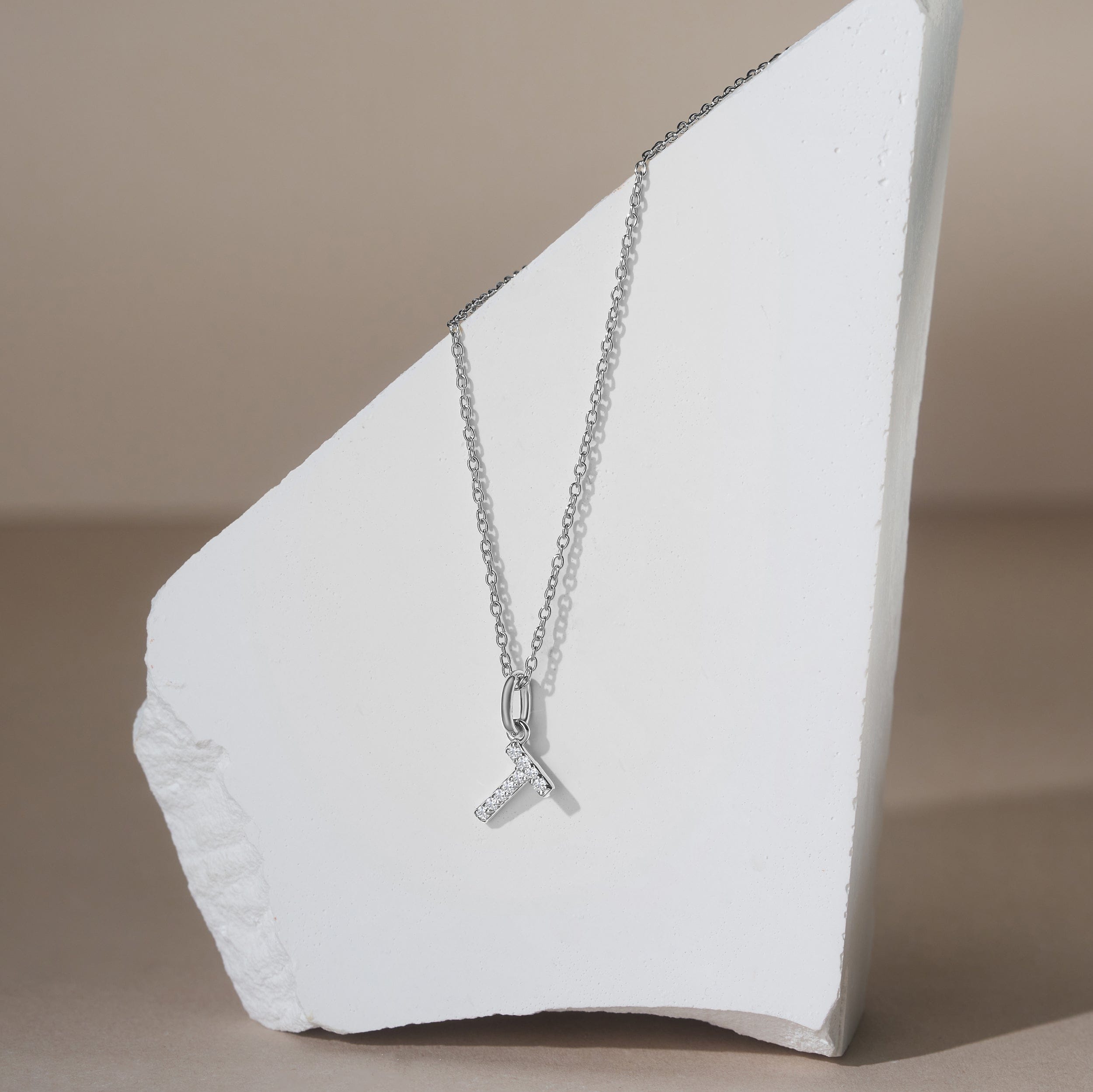 Initial Love Letter Initial T Lab Diamond Necklace set in 925 Sterling Silver