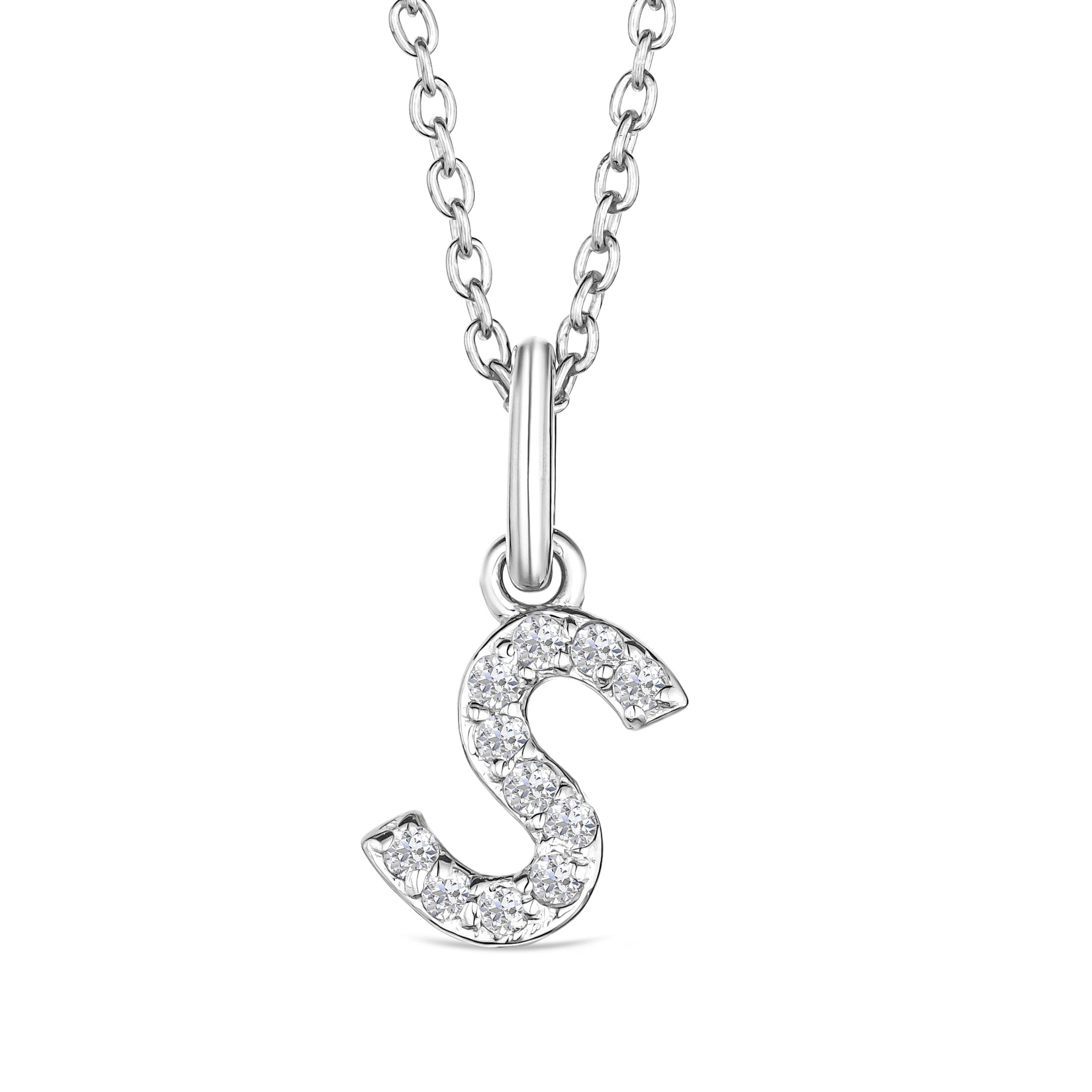Initial Love Letter Initial S Lab Diamond Necklace set in 925 Sterling Silver