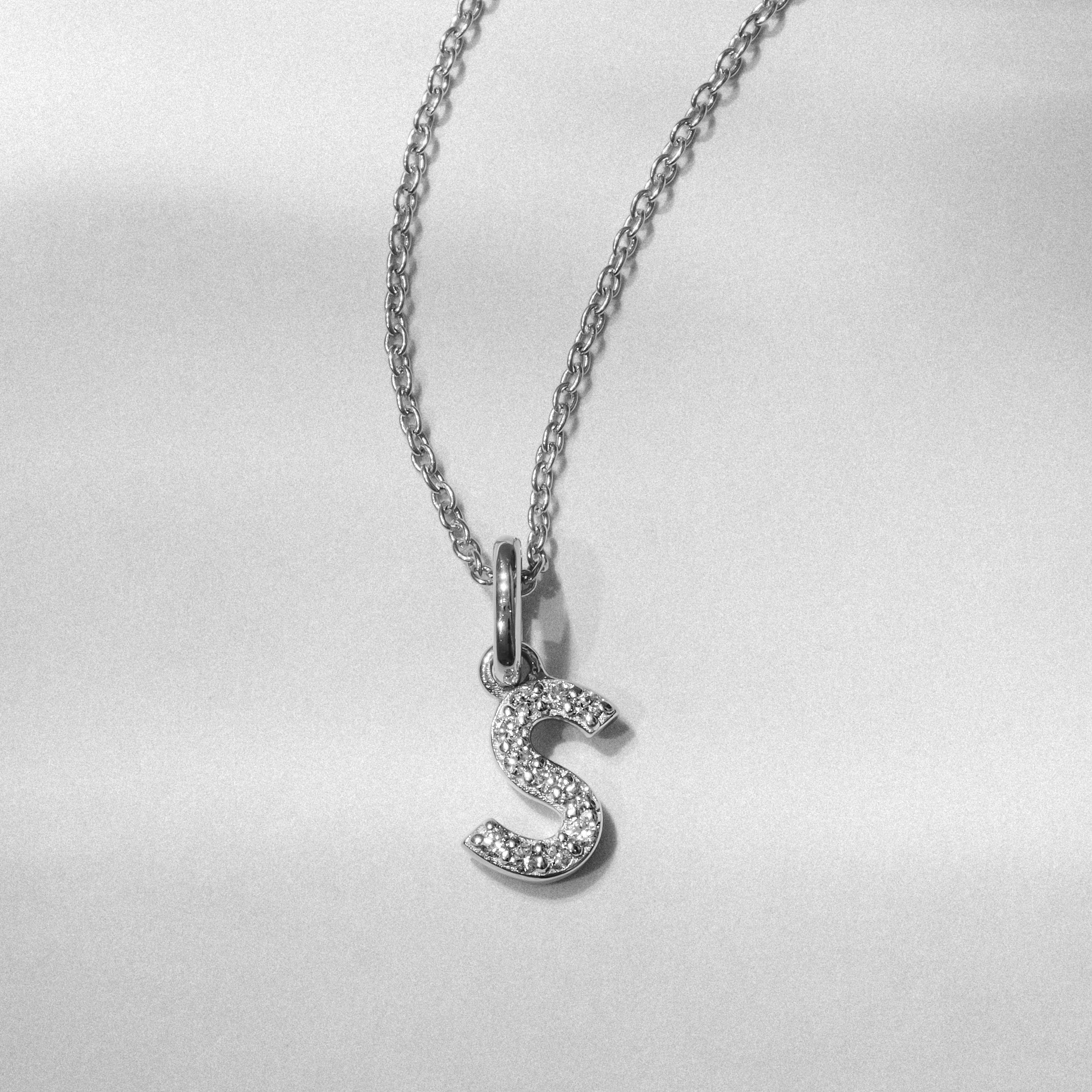 Initial Love Letter Initial S Lab Diamond Necklace set in 925 Sterling Silver