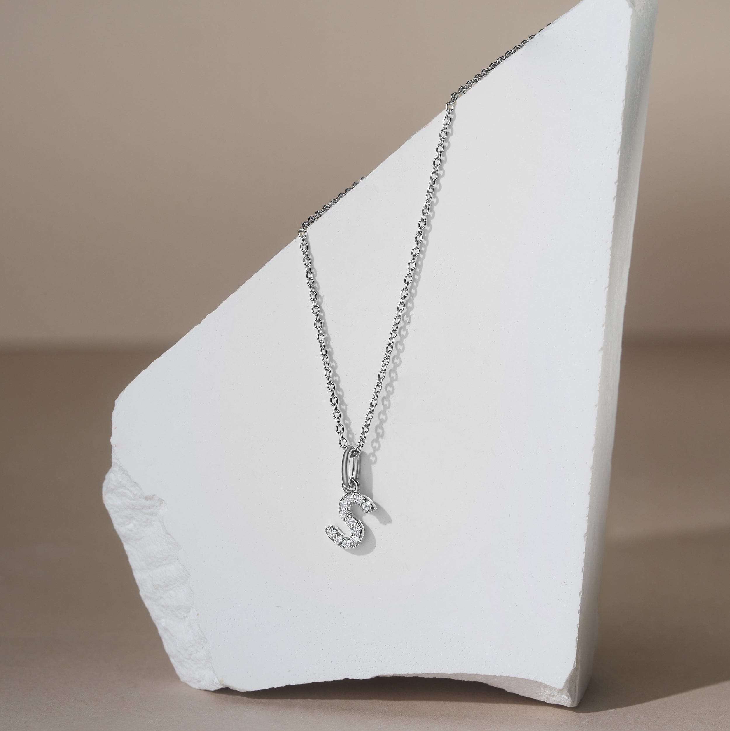 Initial Love Letter Initial S Lab Diamond Necklace set in 925 Sterling Silver