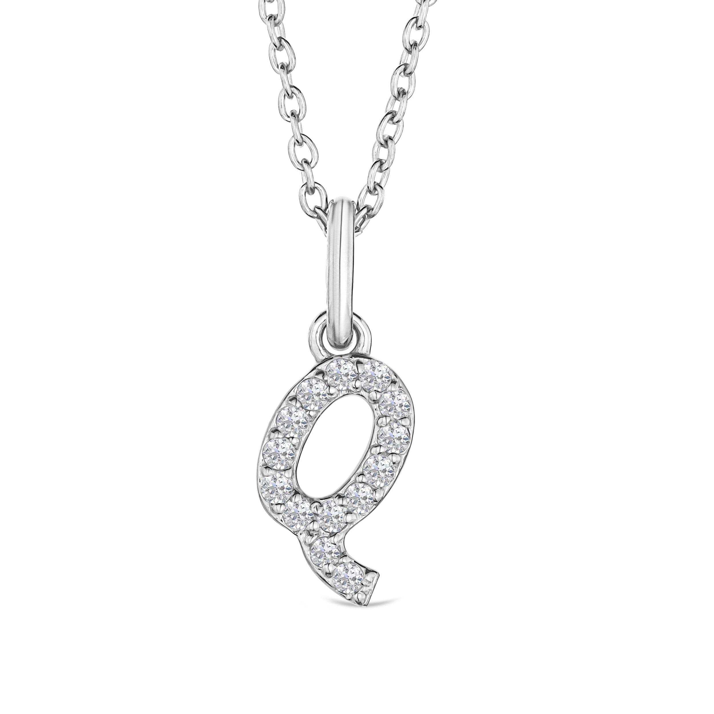Initial Love Letter Initial Q Lab Diamond Necklace set in 925 Sterling Silver
