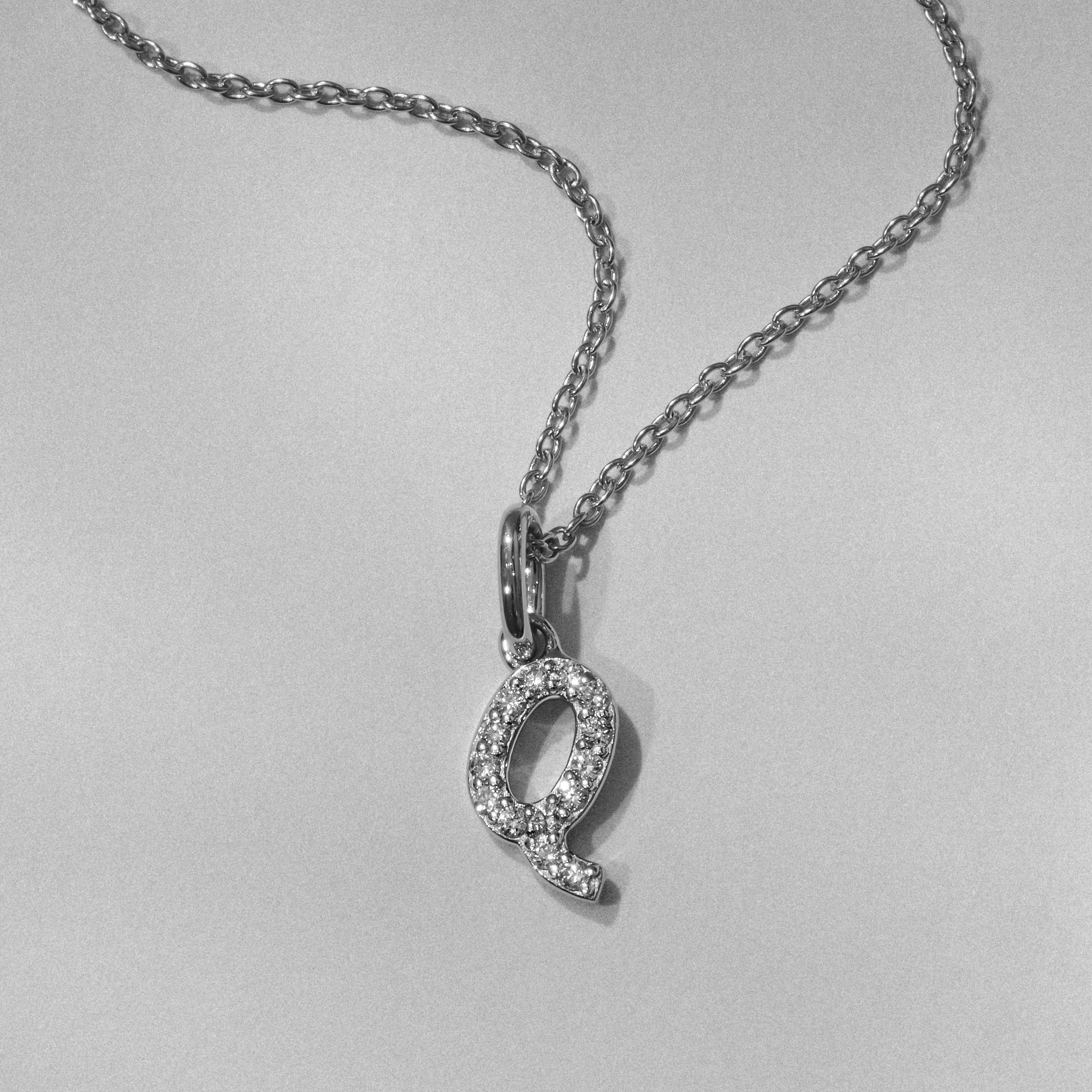 Initial Love Letter Initial Q Lab Diamond Necklace set in 925 Sterling Silver