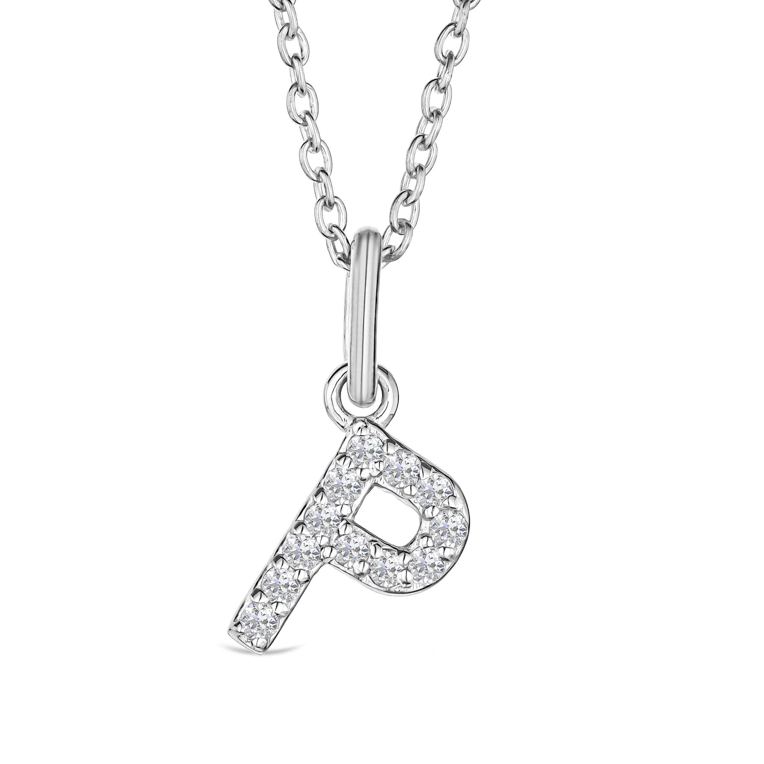 Initial Love Letter Initial P Lab Diamond Necklace set in 925 Sterling Silver