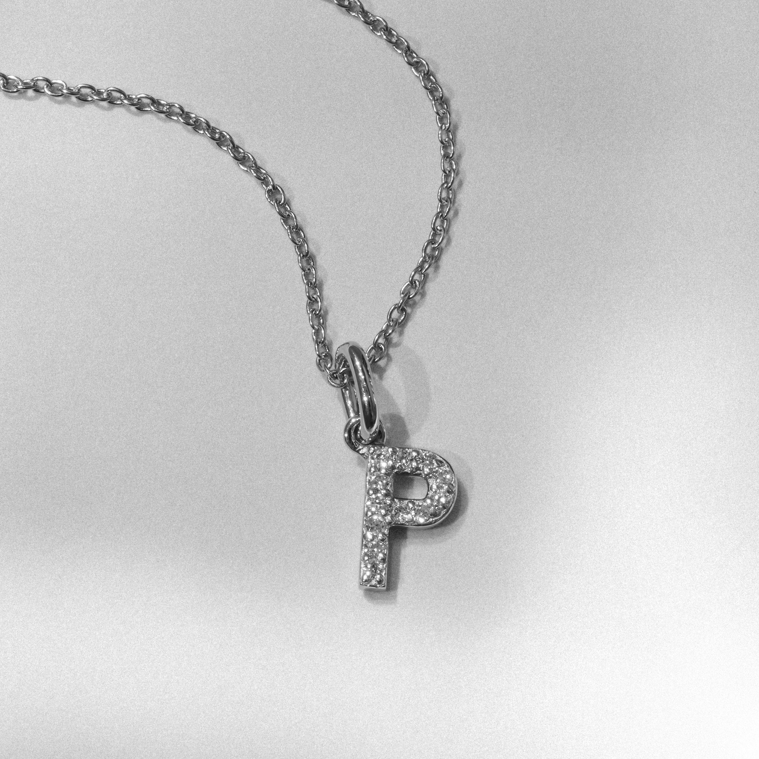 Initial Love Letter Initial P Lab Diamond Necklace set in 925 Sterling Silver