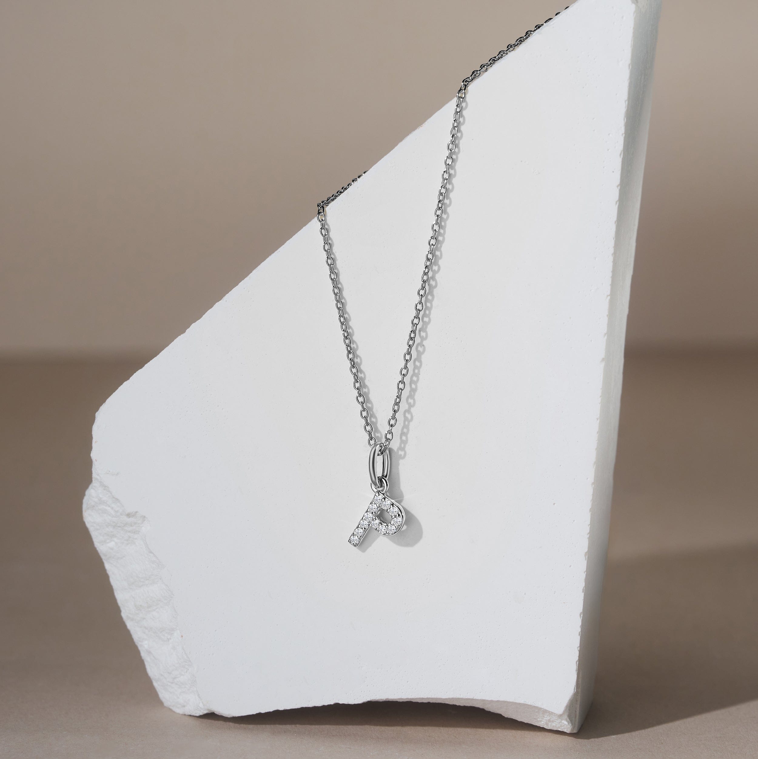 Initial Love Letter Initial P Lab Diamond Necklace set in 925 Sterling Silver