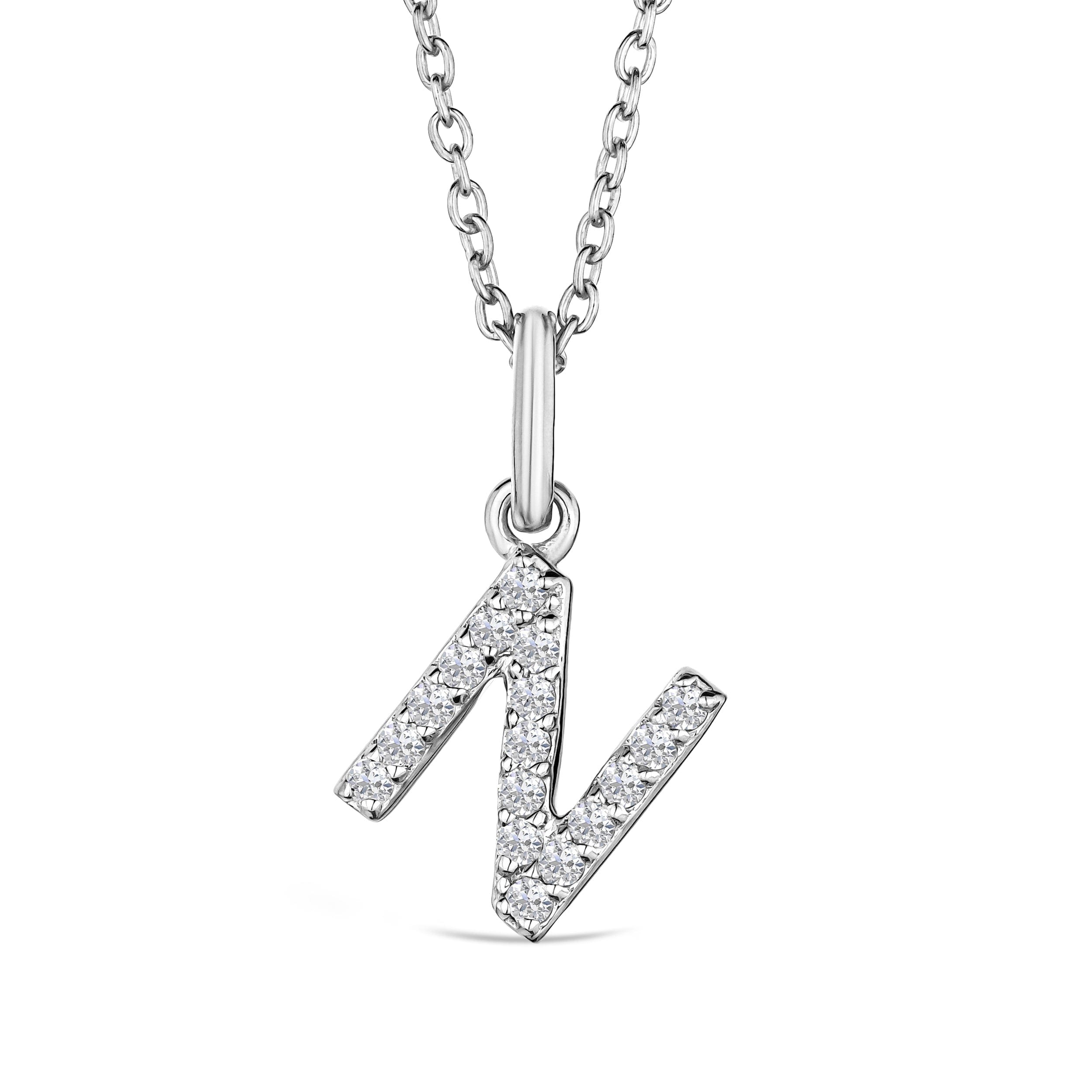 Initial Love Letter Initial N Lab Diamond Necklace set in 925 Sterling Silver