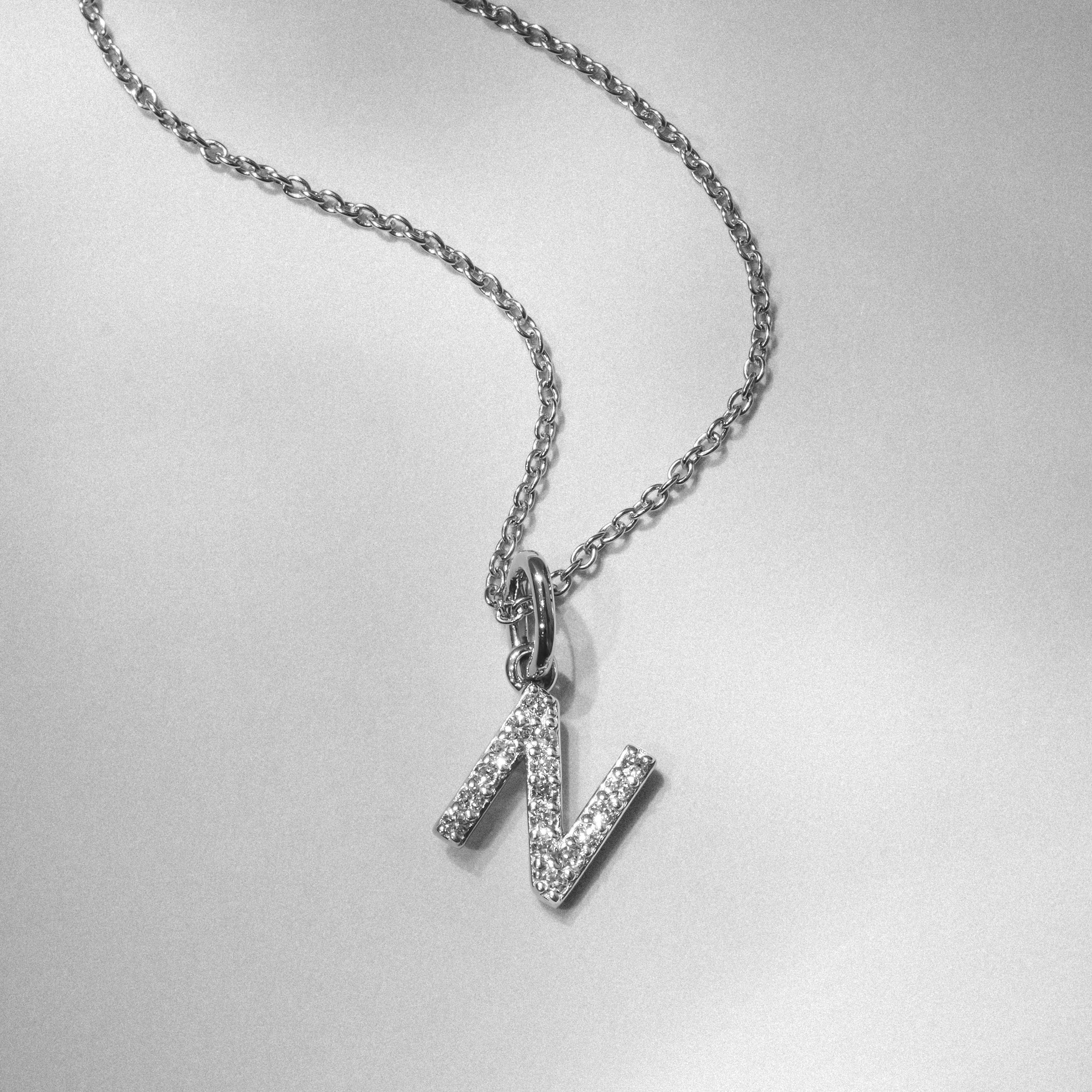 Initial Love Letter Initial N Lab Diamond Necklace set in 925 Sterling Silver