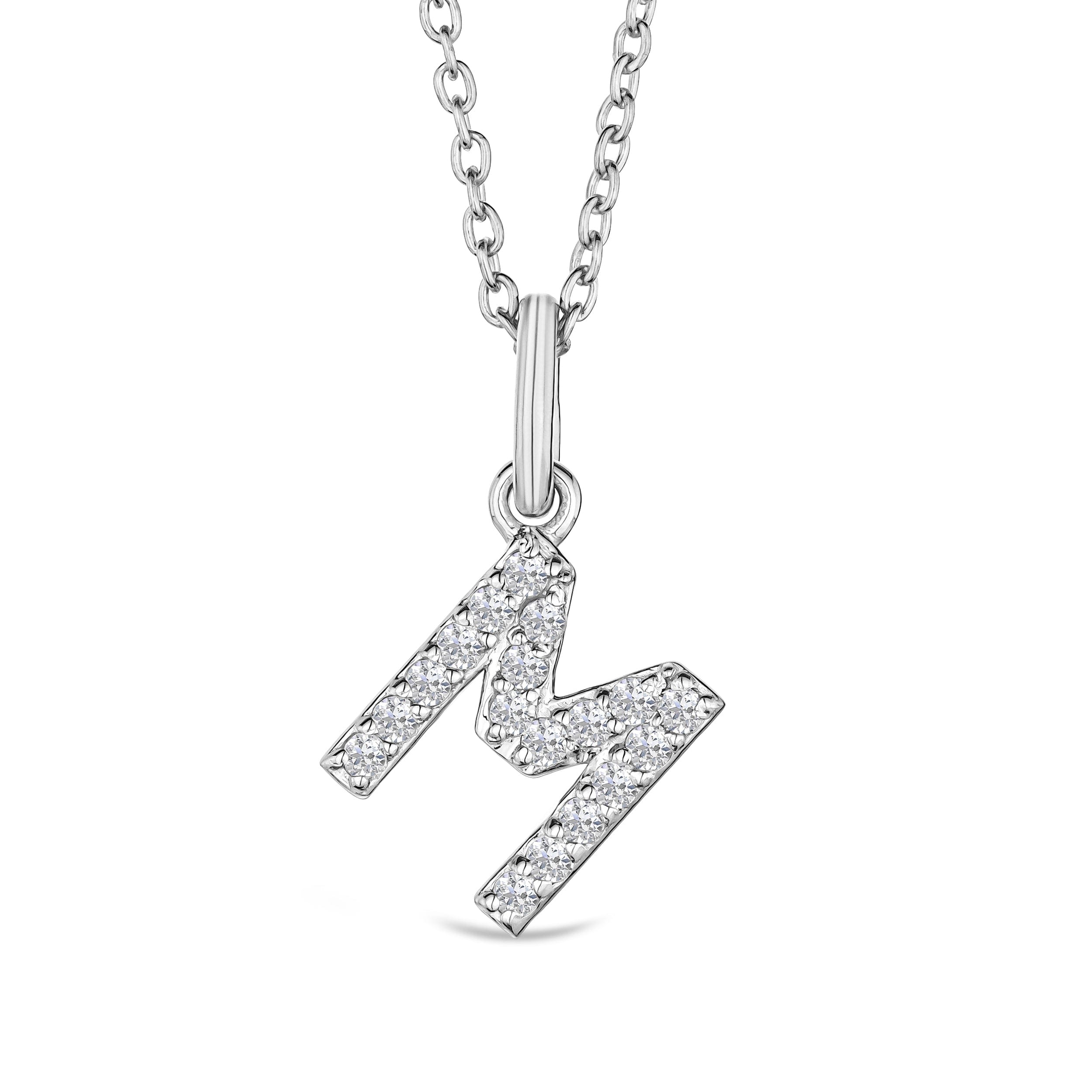 Initial Love Letter Initial M Lab Diamond Necklace set in 925 Sterling Silver