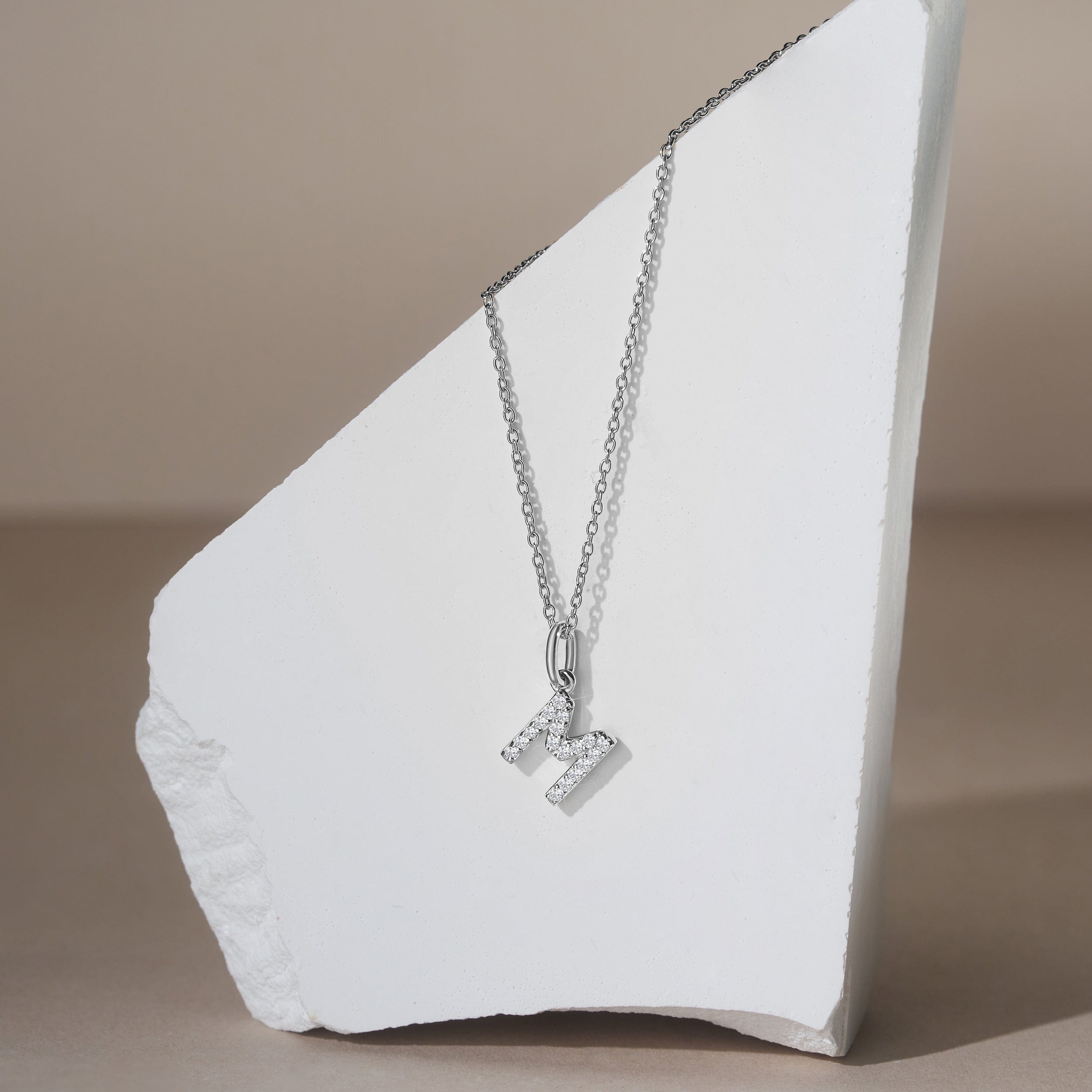 Initial Love Letter Initial M Lab Diamond Necklace set in 925 Sterling Silver