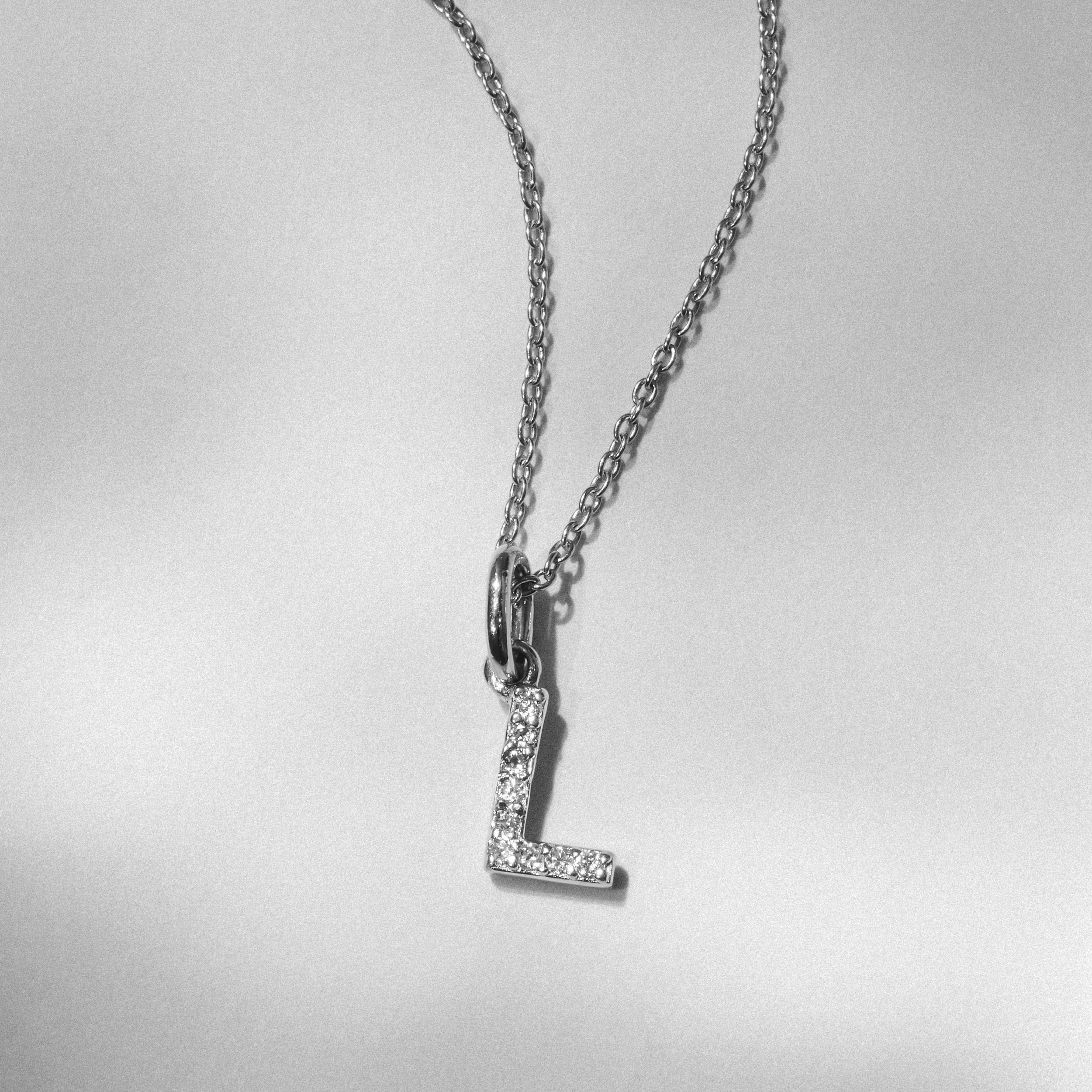 Initial Love Letter Initial L Lab Diamond Necklace set in 925 Sterling Silver