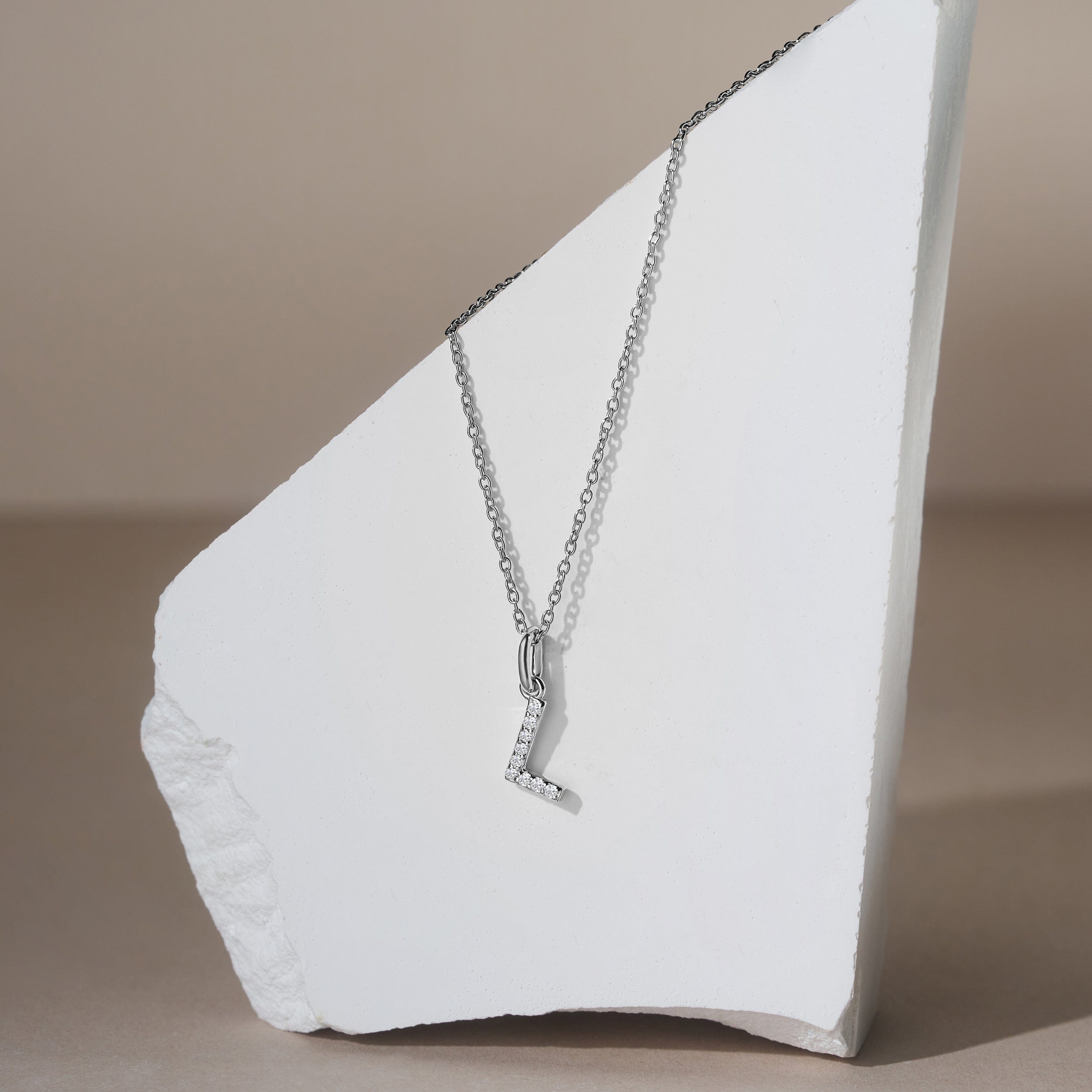 Initial Love Letter Initial L Lab Diamond Necklace set in 925 Sterling Silver
