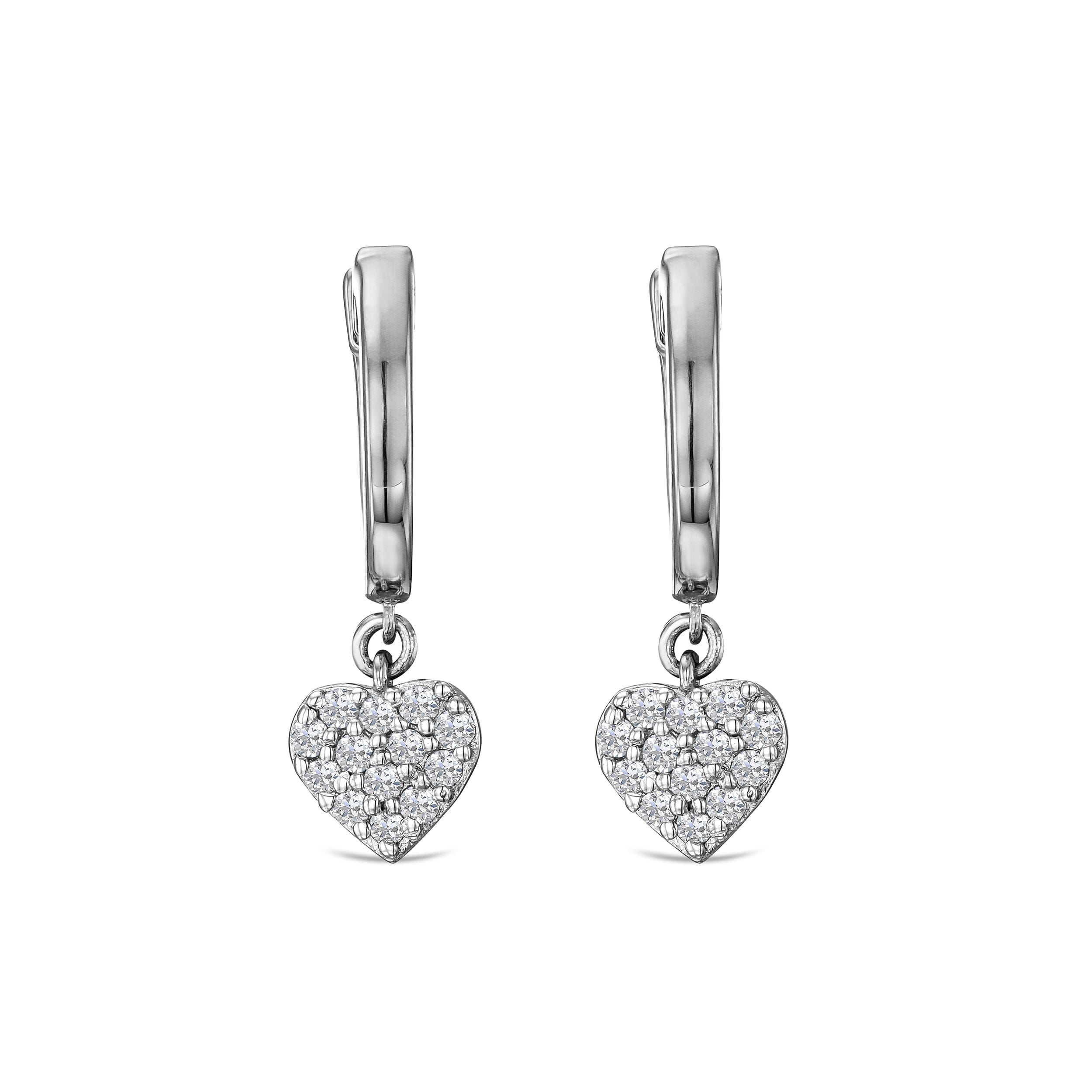 Diamond Heart Pave Drop Huggie Lab Diamond Earrings 0.29ct in 925 Silver