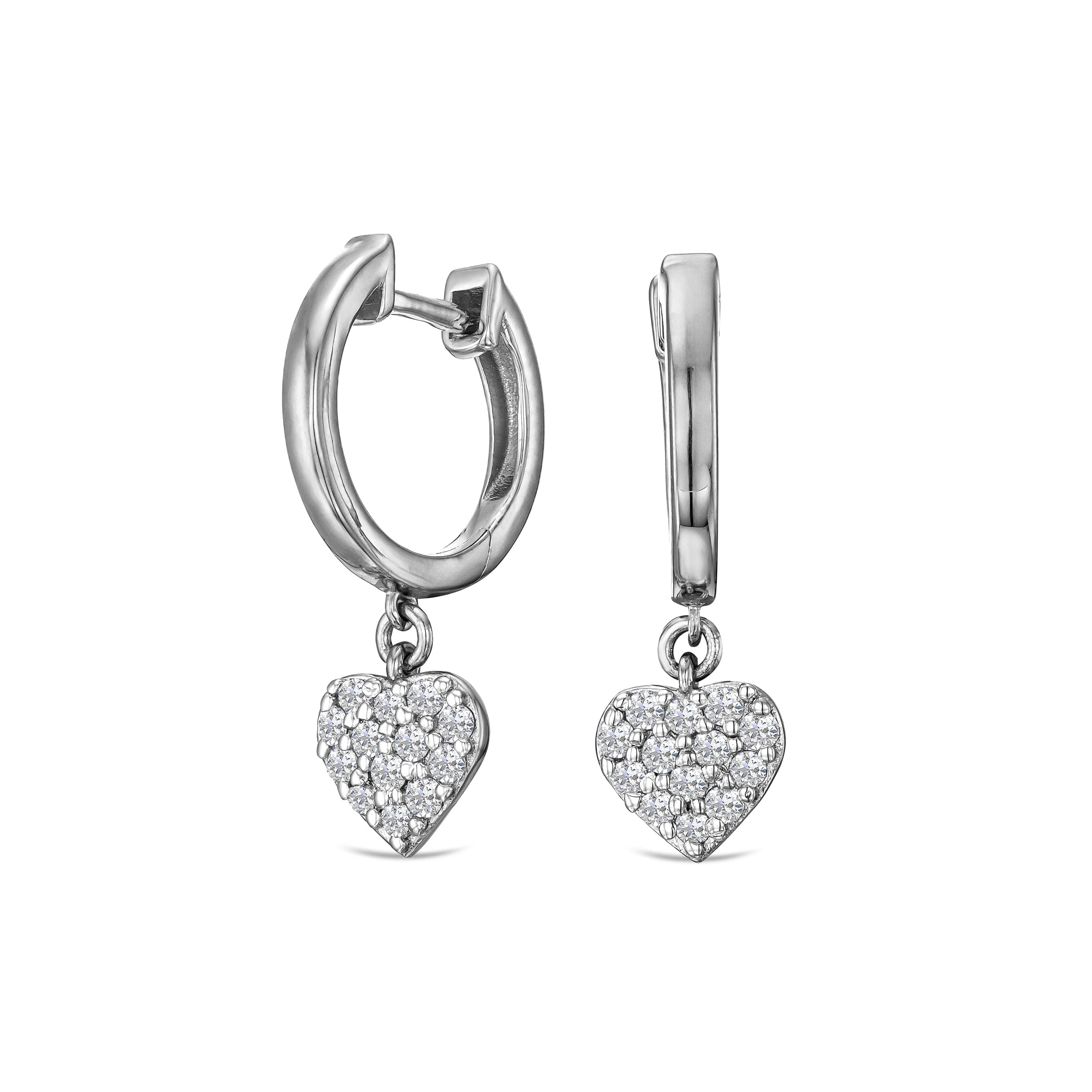 Diamond Heart Pave Drop Huggie Lab Diamond Earrings 0.29ct in 925 Silver