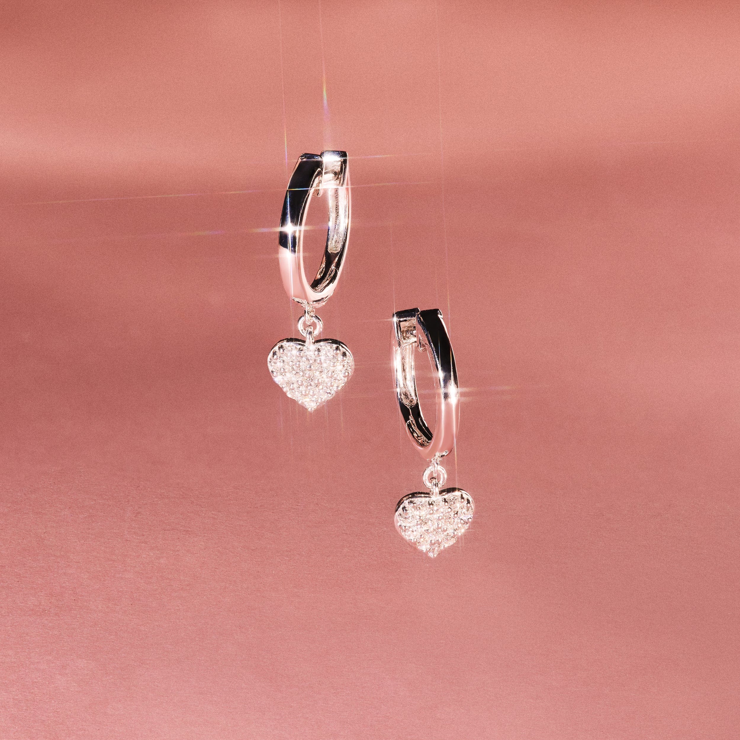 Diamond Heart Pave Drop Huggie Lab Diamond Earrings 0.29ct in 925 Silver