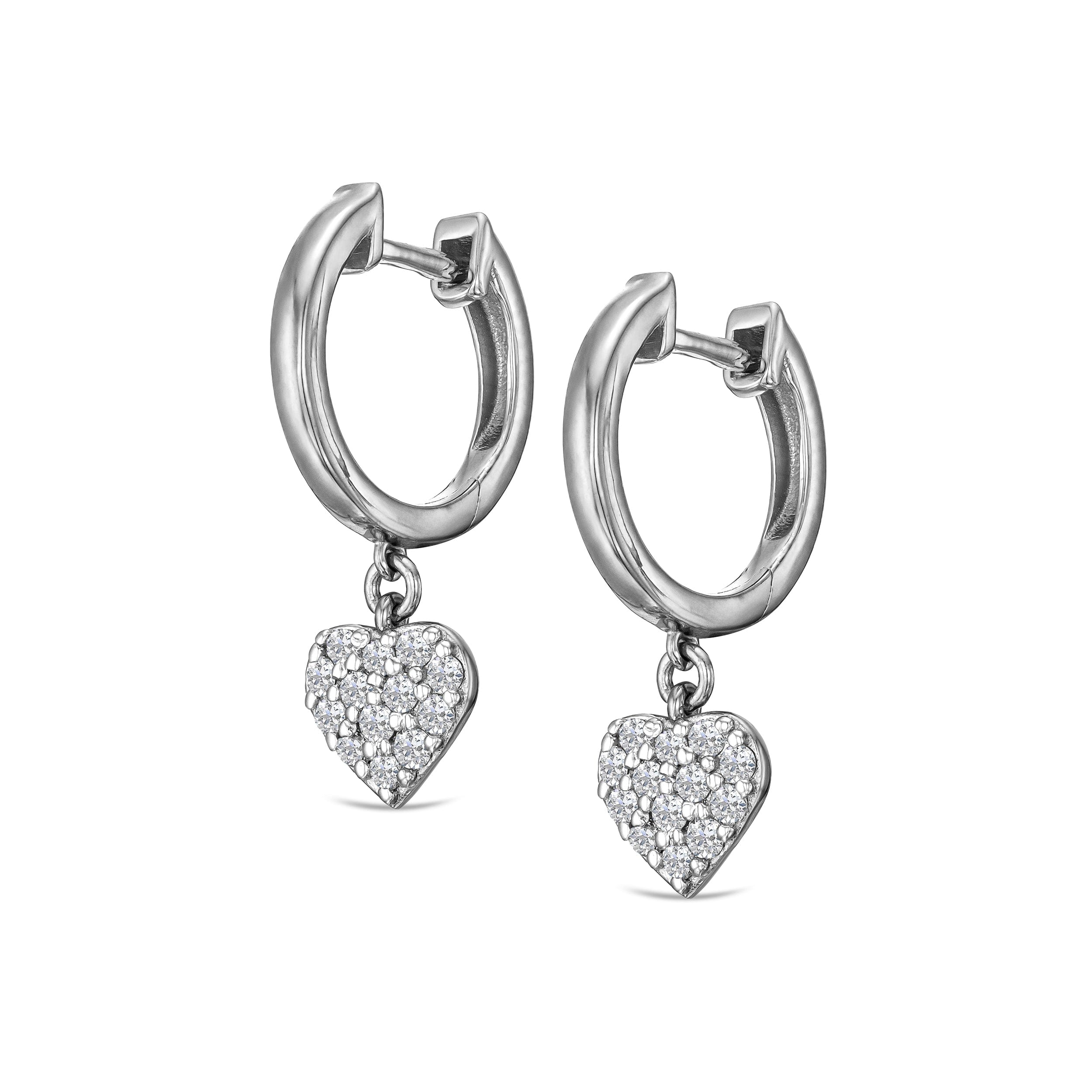 Diamond Heart Pave Drop Huggie Lab Diamond Earrings 0.29ct in 925 Silver
