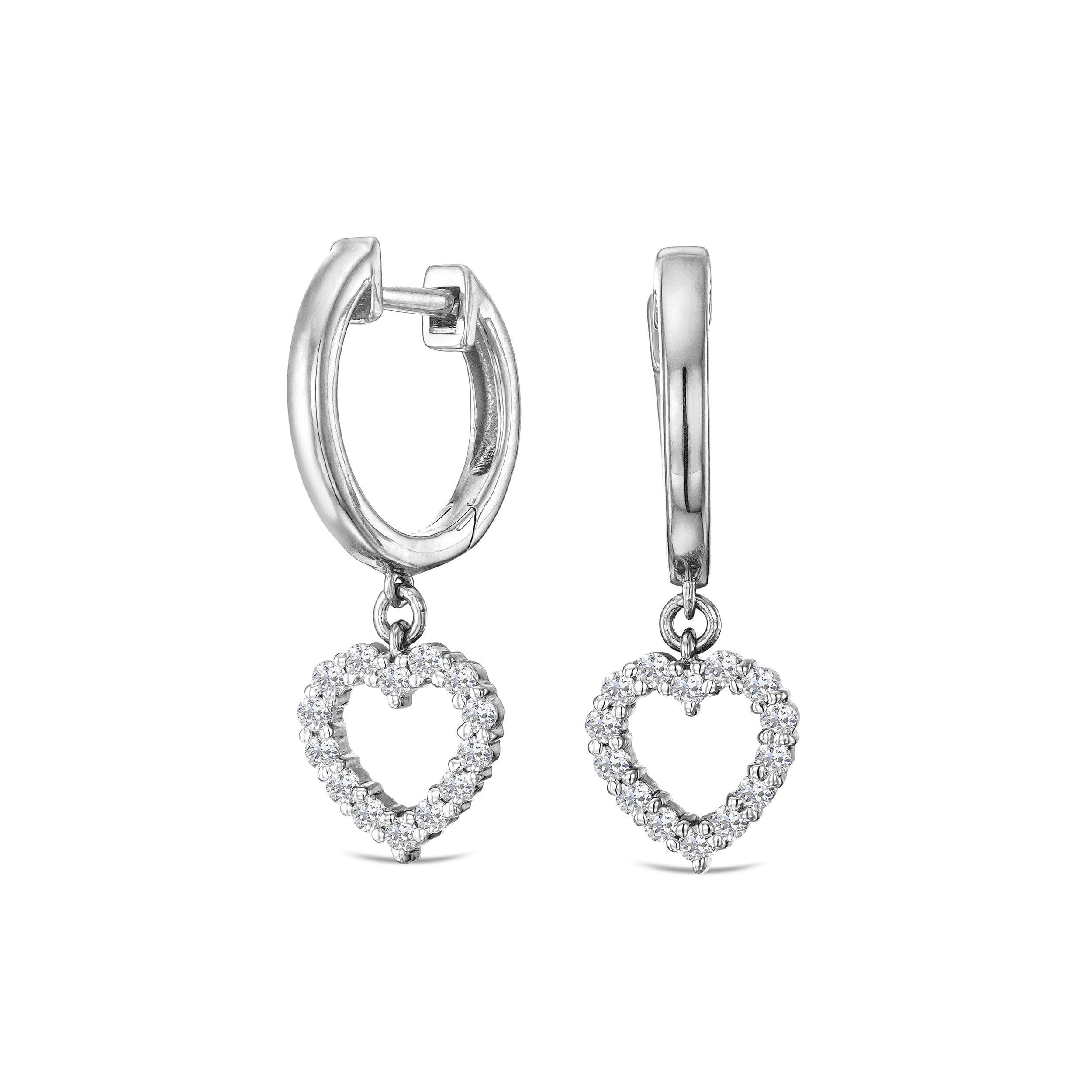 Diamond Heart Drop Huggie Lab Diamond Earrings 0.31ct in 925 Silver