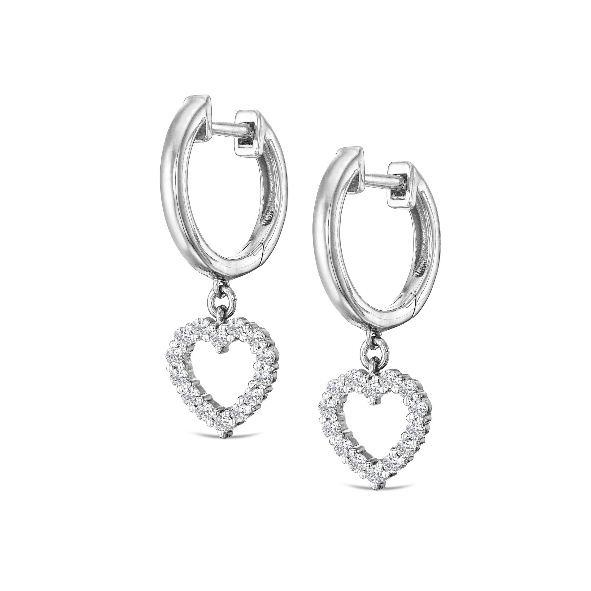 Diamond Heart Drop Huggie Lab Diamond Earrings 0.31ct in 925 Silver