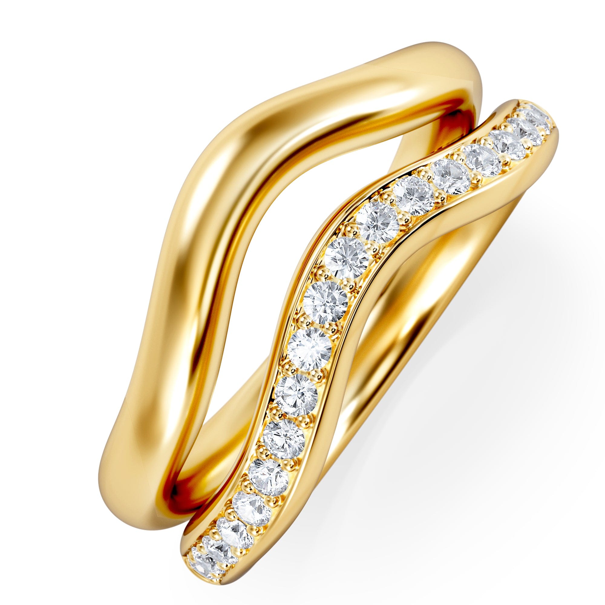 Diamond Duo Wave Stacking Lab Diamond Ring 0.26ct in 9K Gold