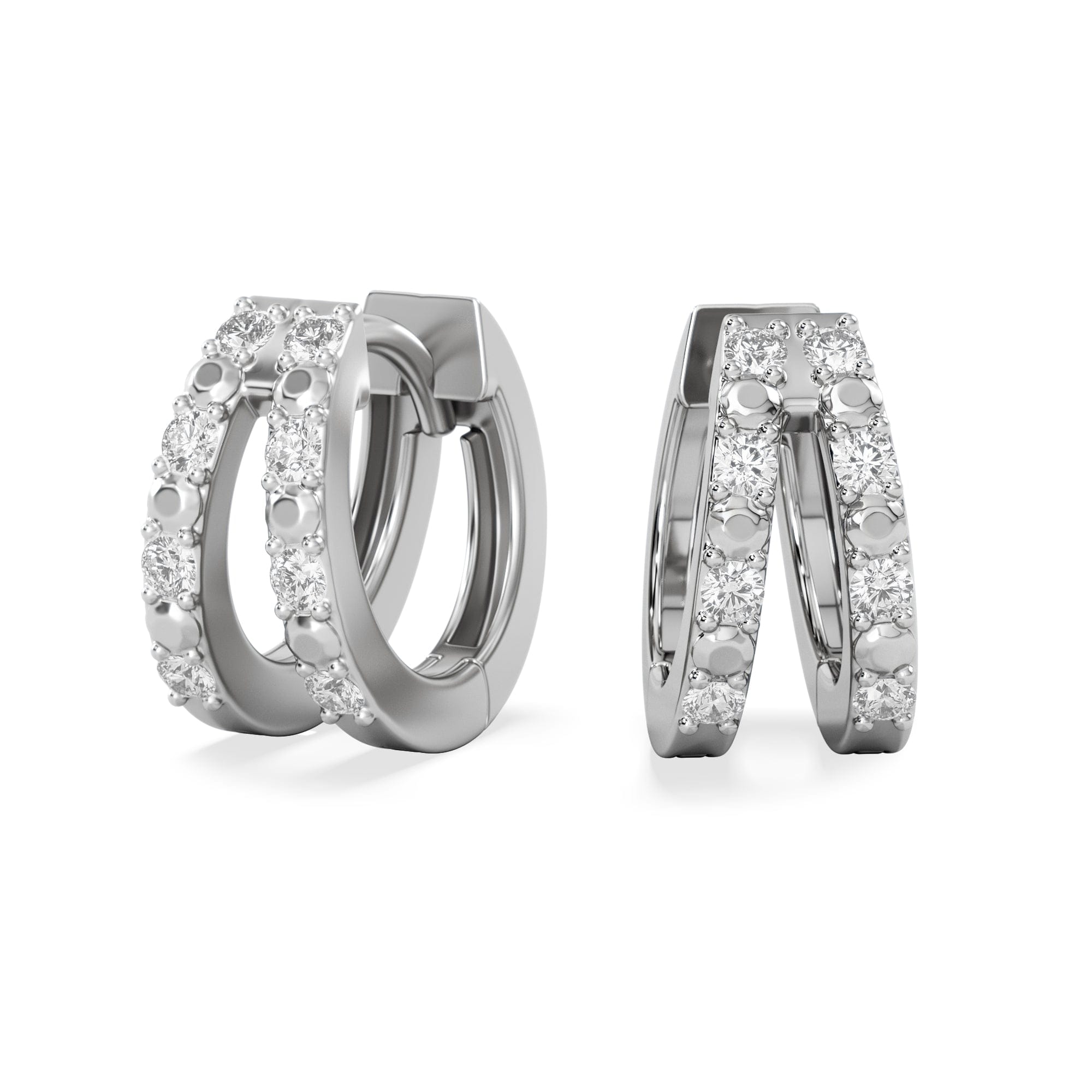 Diamond Duo Row Huggie Lab Diamond Earrings 0.22ct in 925 Silver