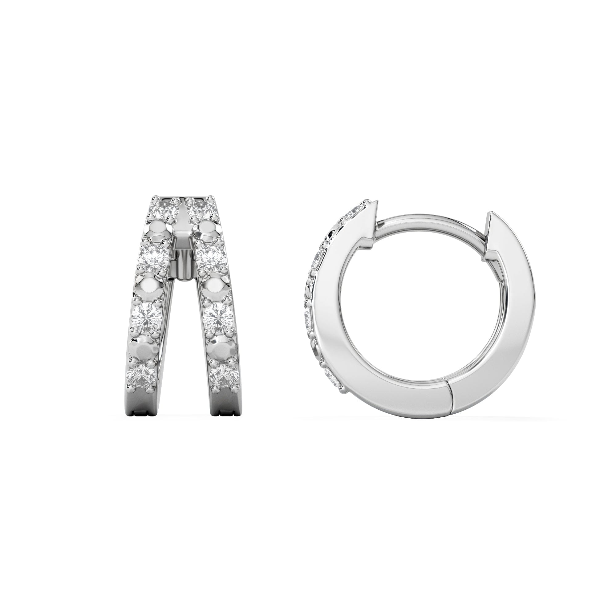 Diamond Duo Row Huggie Lab Diamond Earrings 0.22ct in 925 Silver