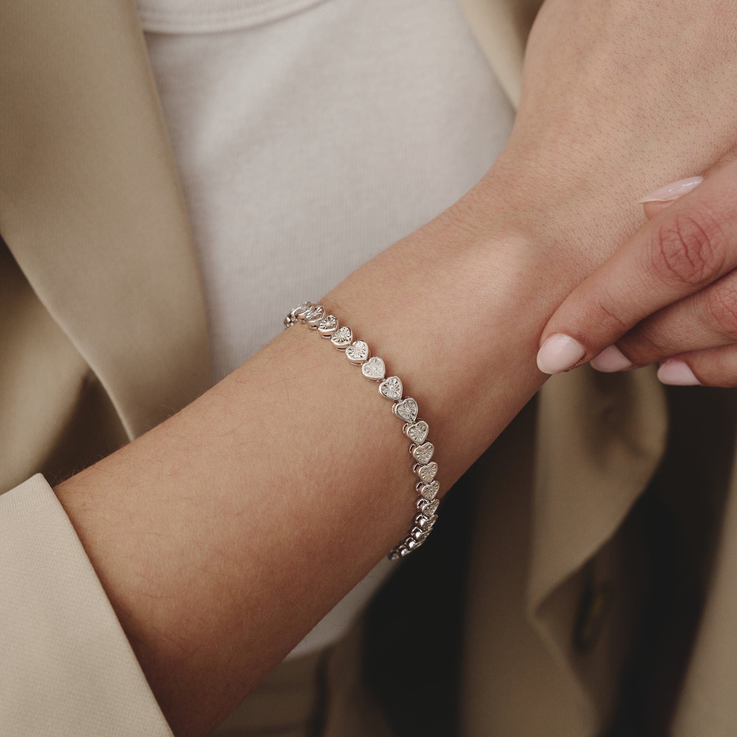 Diamond Heart Tennis Bracelet Lab Diamond 0.15ct in 925 Silver