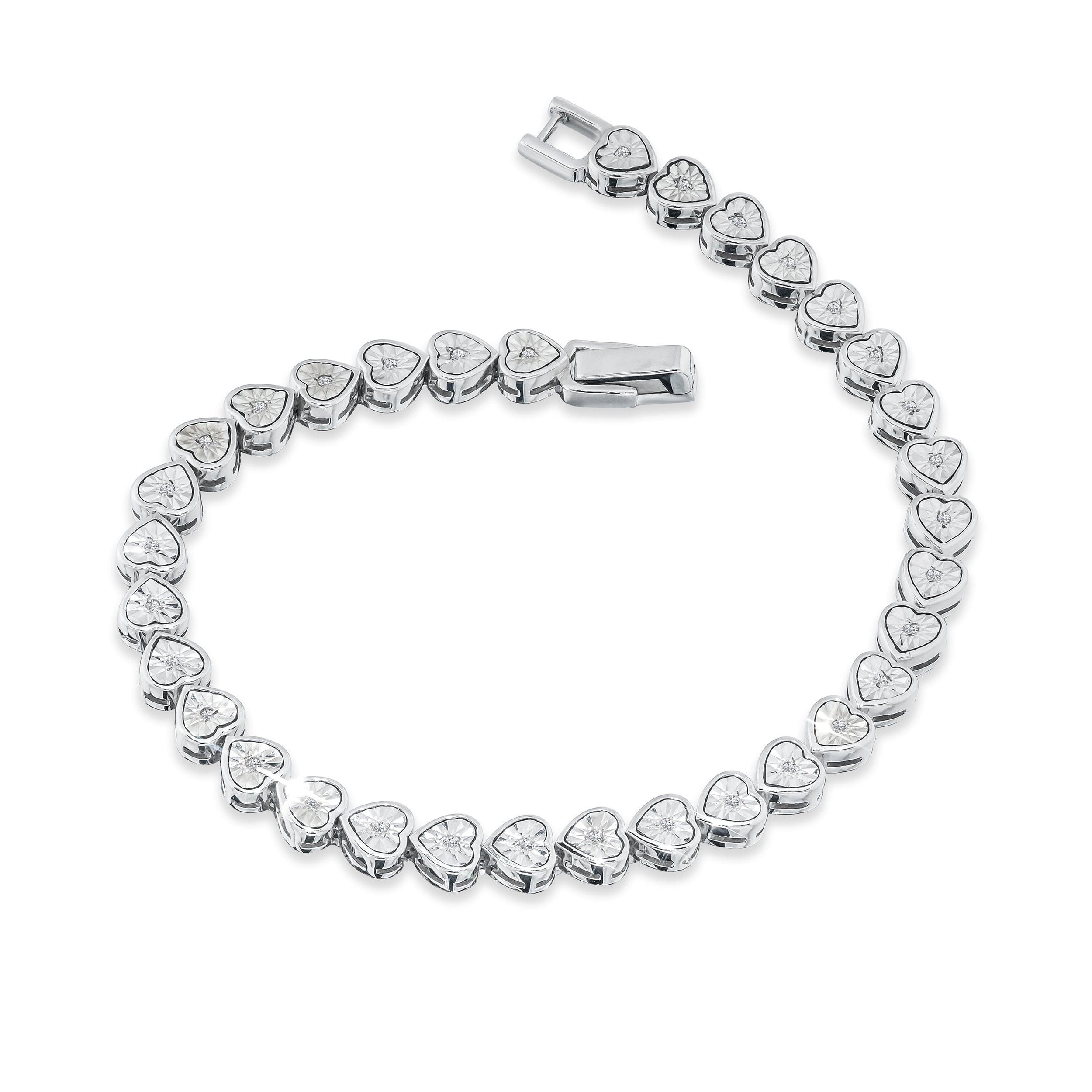 Diamond Heart Tennis Bracelet Lab Diamond 0.15ct in 925 Silver