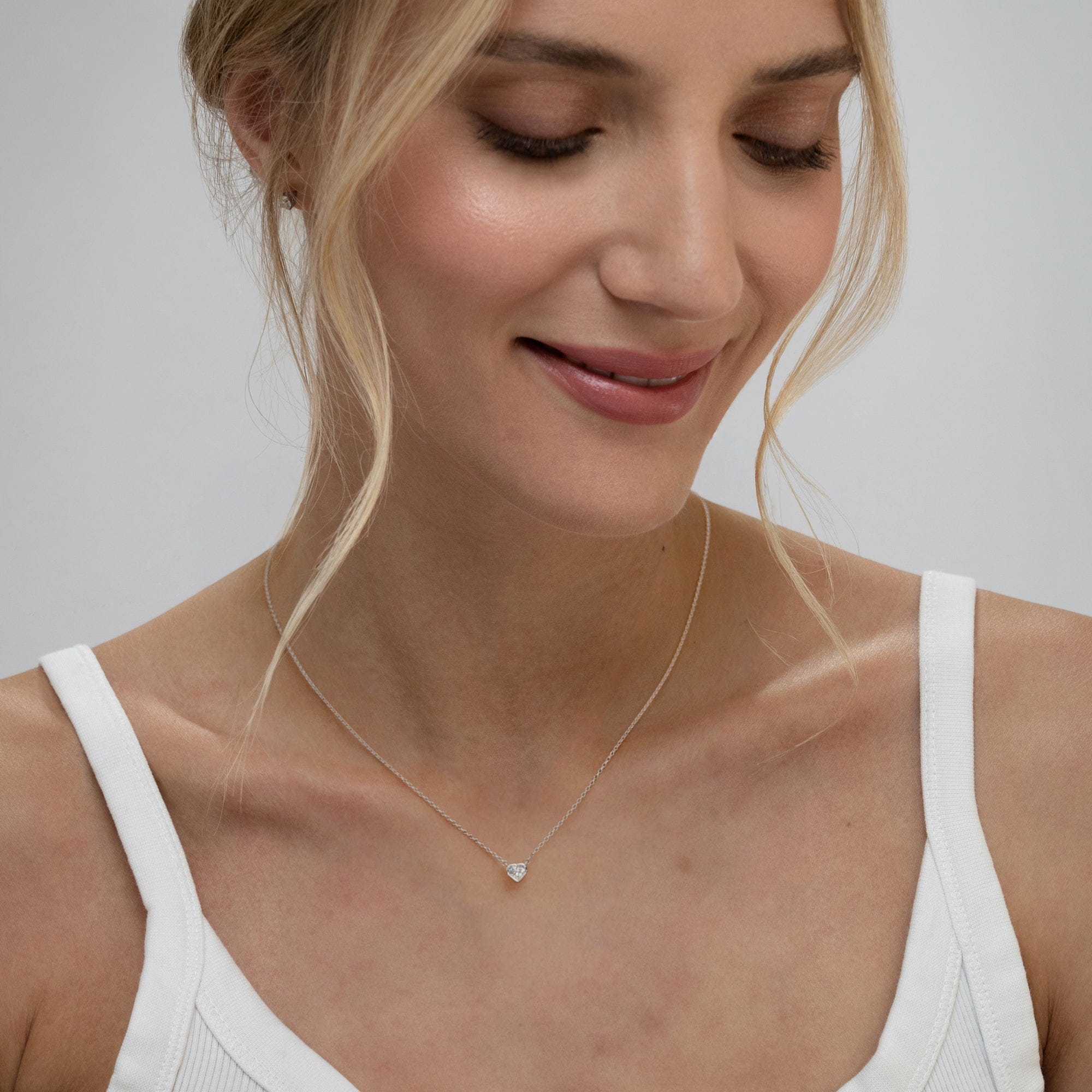 Solitaire Horizon Heart Cut Lab Diamond Solitaire Necklace 0.25ct H/SI in 925 Silver