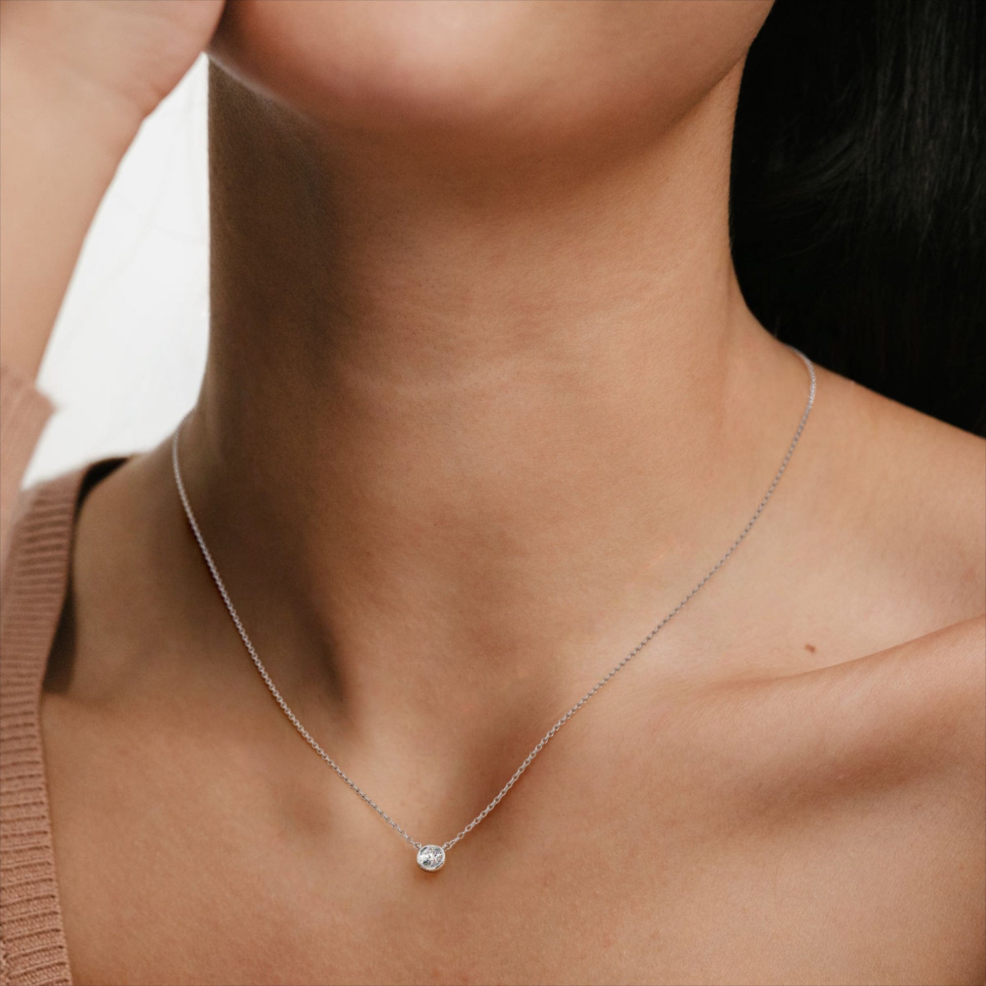 Solitaire Horizon Round Cut Lab Diamond Solitaire Necklace 0.25ct H/SI in 925 Silver