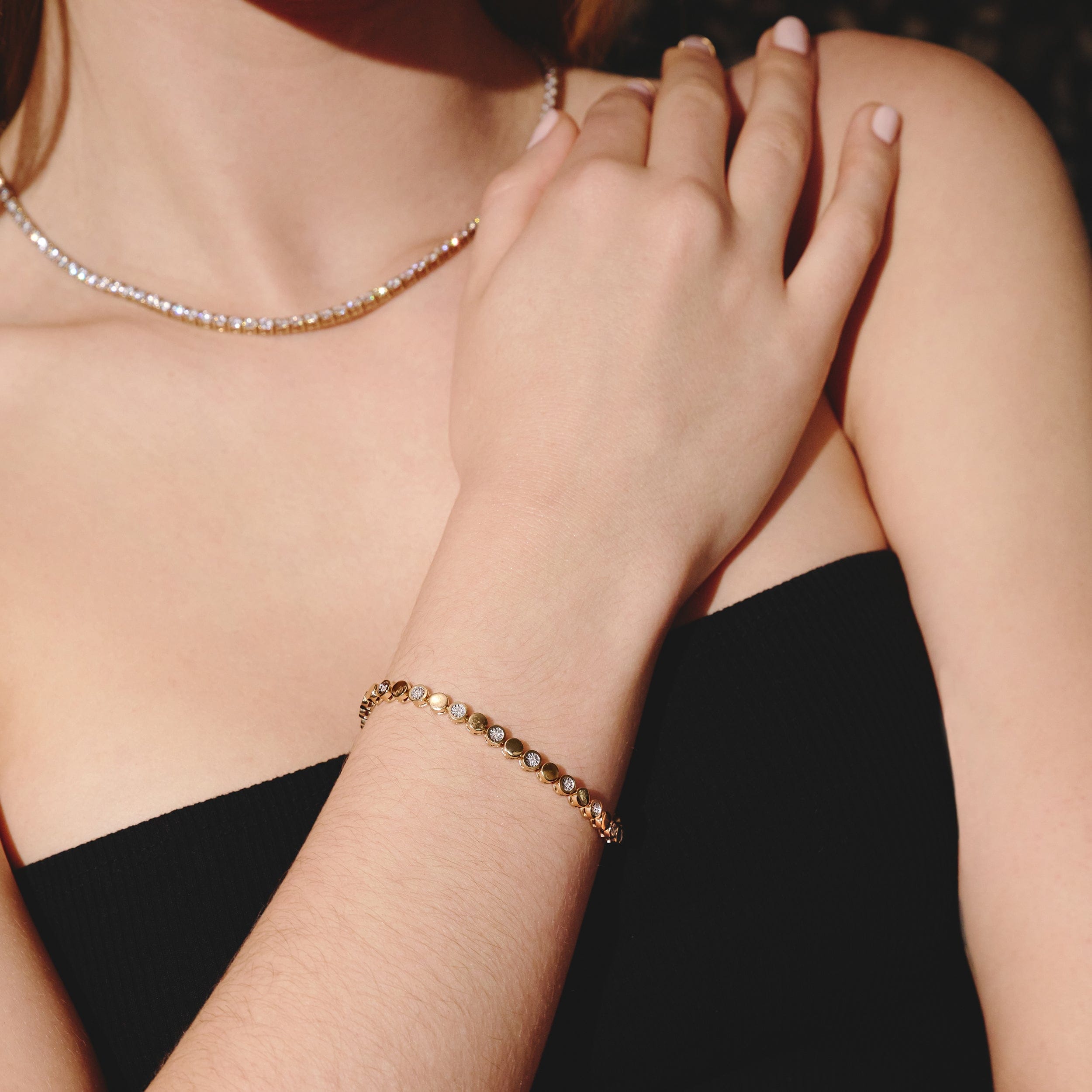 Diamond Lab Diamond Tennis Bracelet Round Cut 0.10ct H/SI 18K Gold Vermeil