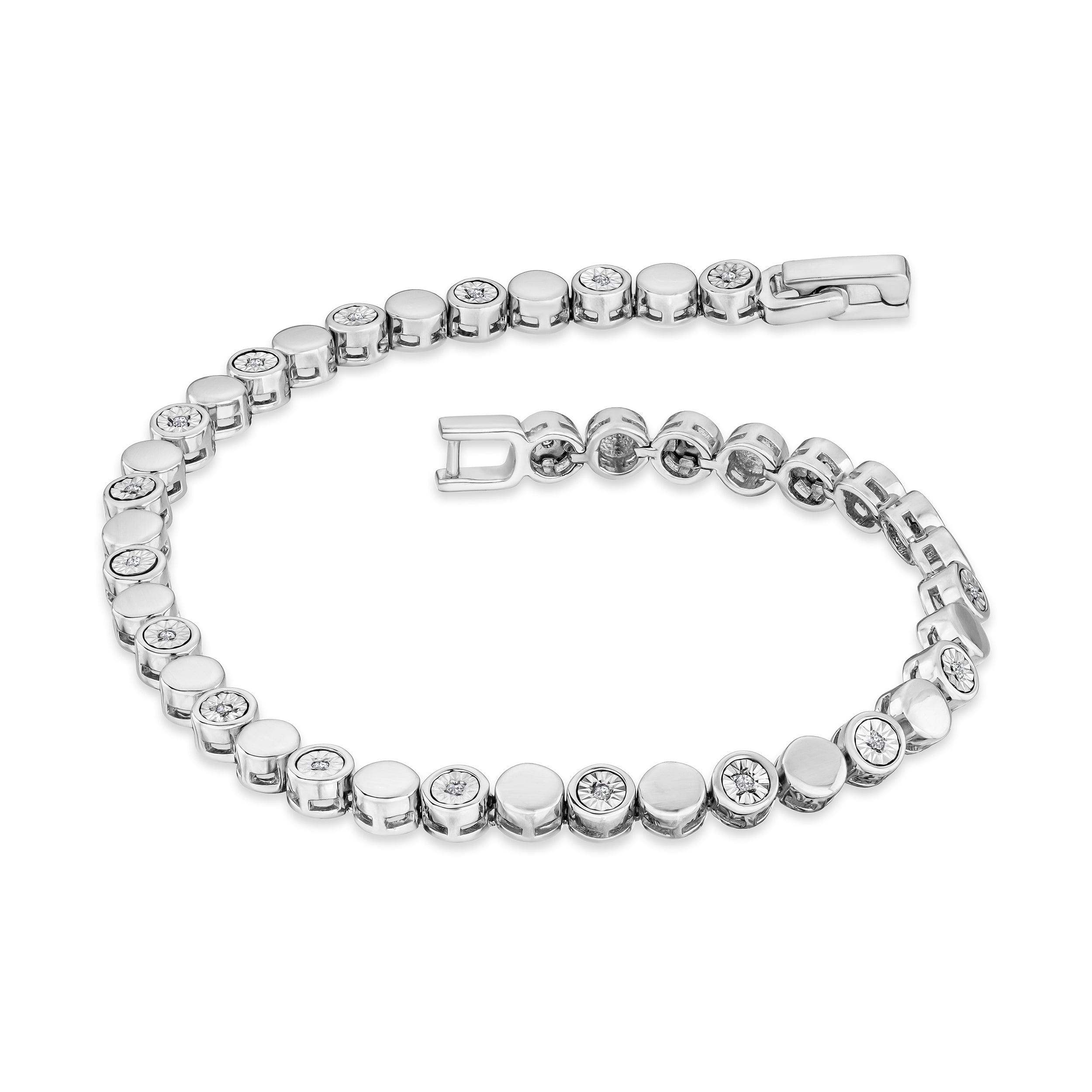 Diamond Lab Diamond Tennis Bracelet Round Cut 0.10ct H/SI Silver